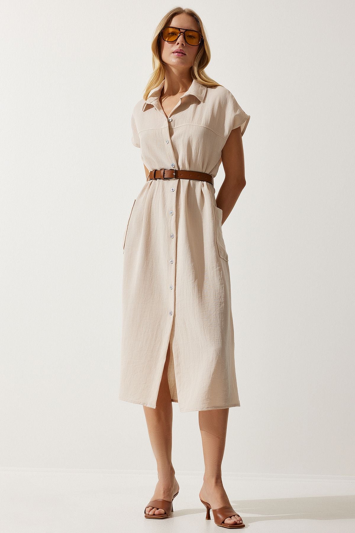 Women's Cream Arched Woven Dress MX00155