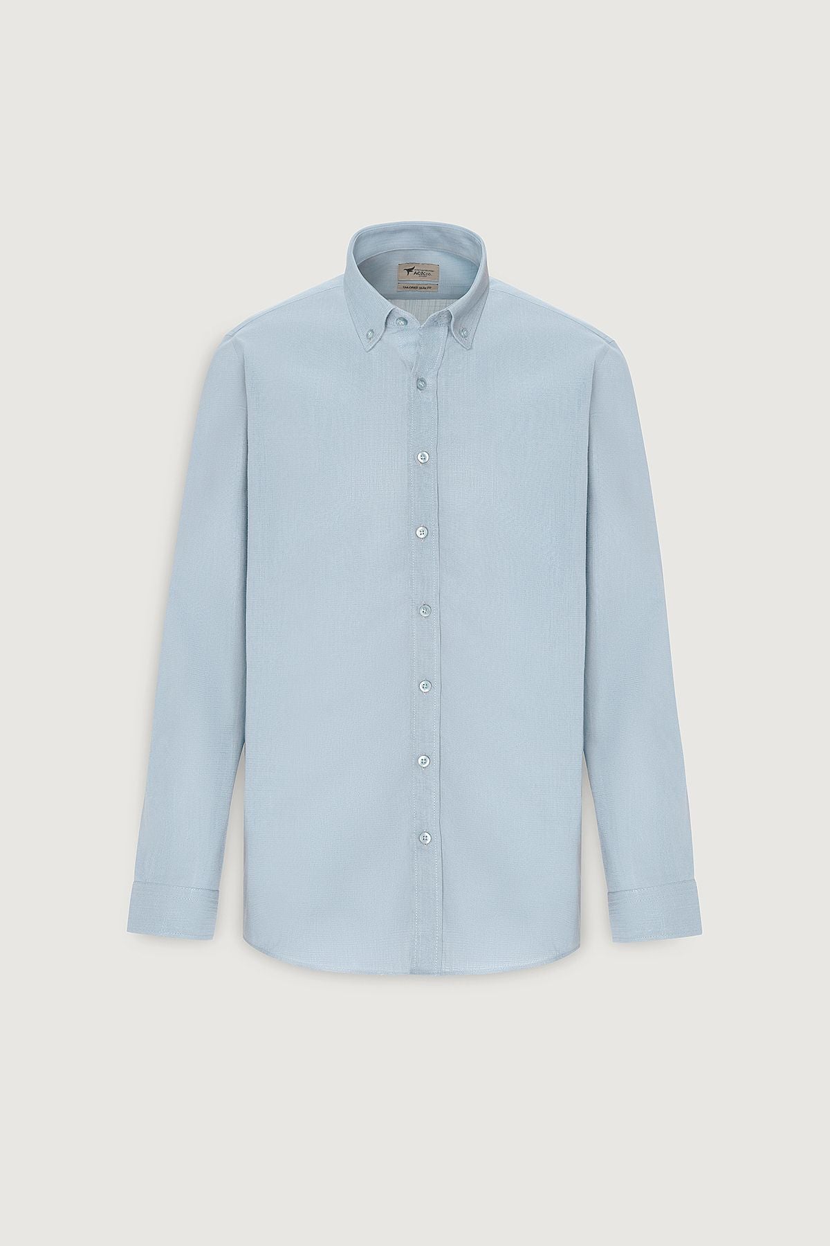 Men's light blue 100 %cotton breathing fabric pennant oxford slim fit button collar shirt
