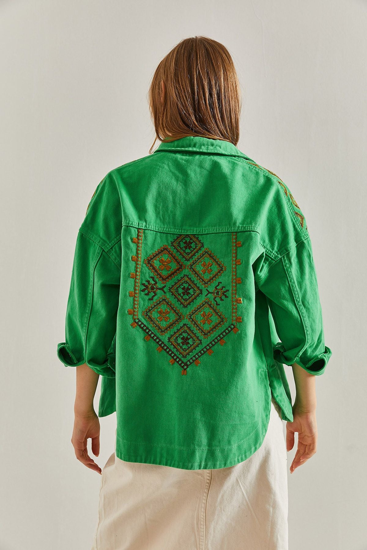 Woman Ethnic Embroidery Patterned Gabardin Jacket