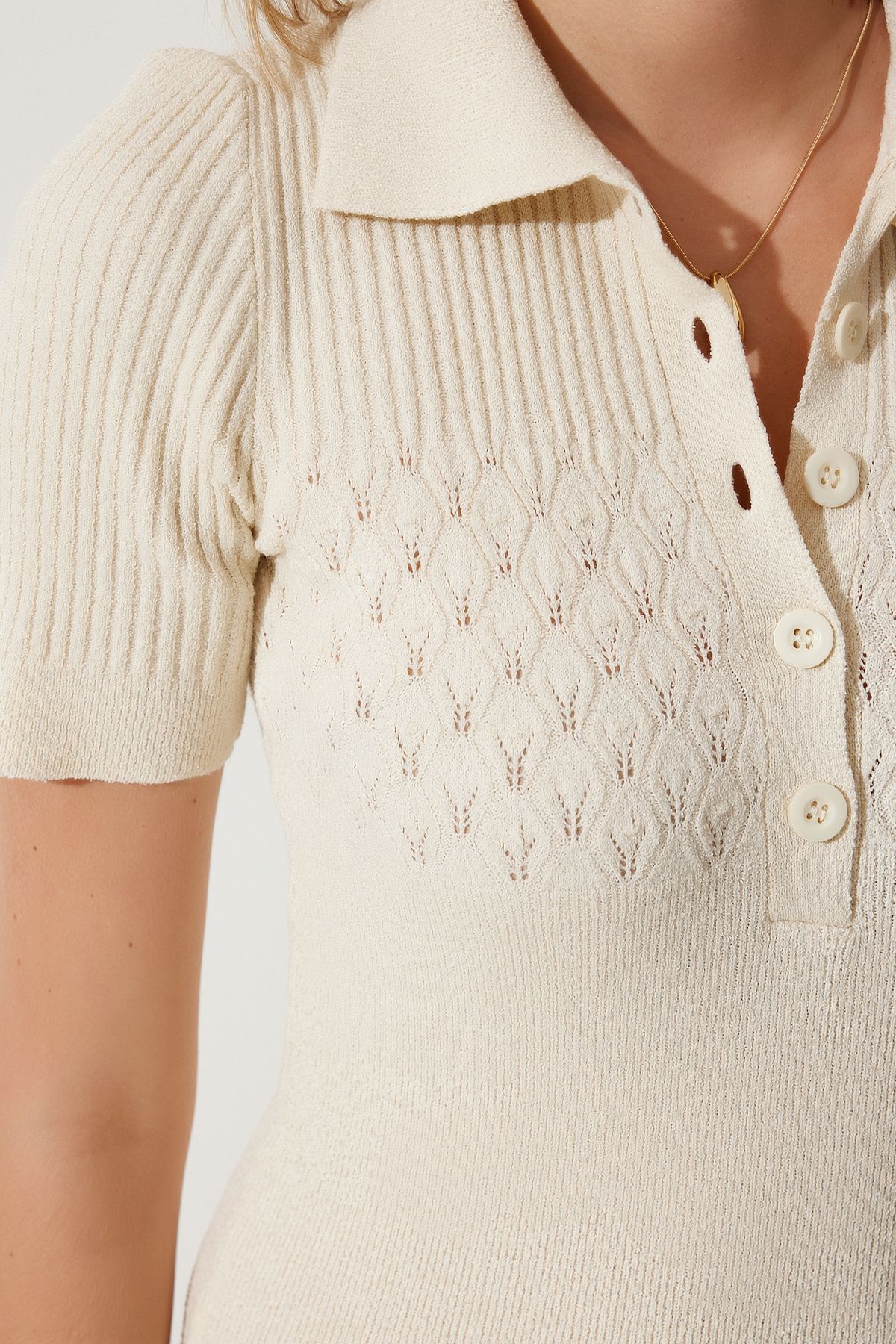 Women's Cream Polo Yaka knitwear dress yy00215