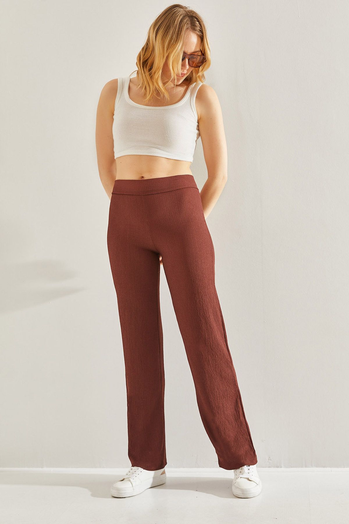 Women's waist rubber crook fabric pants 60231004
