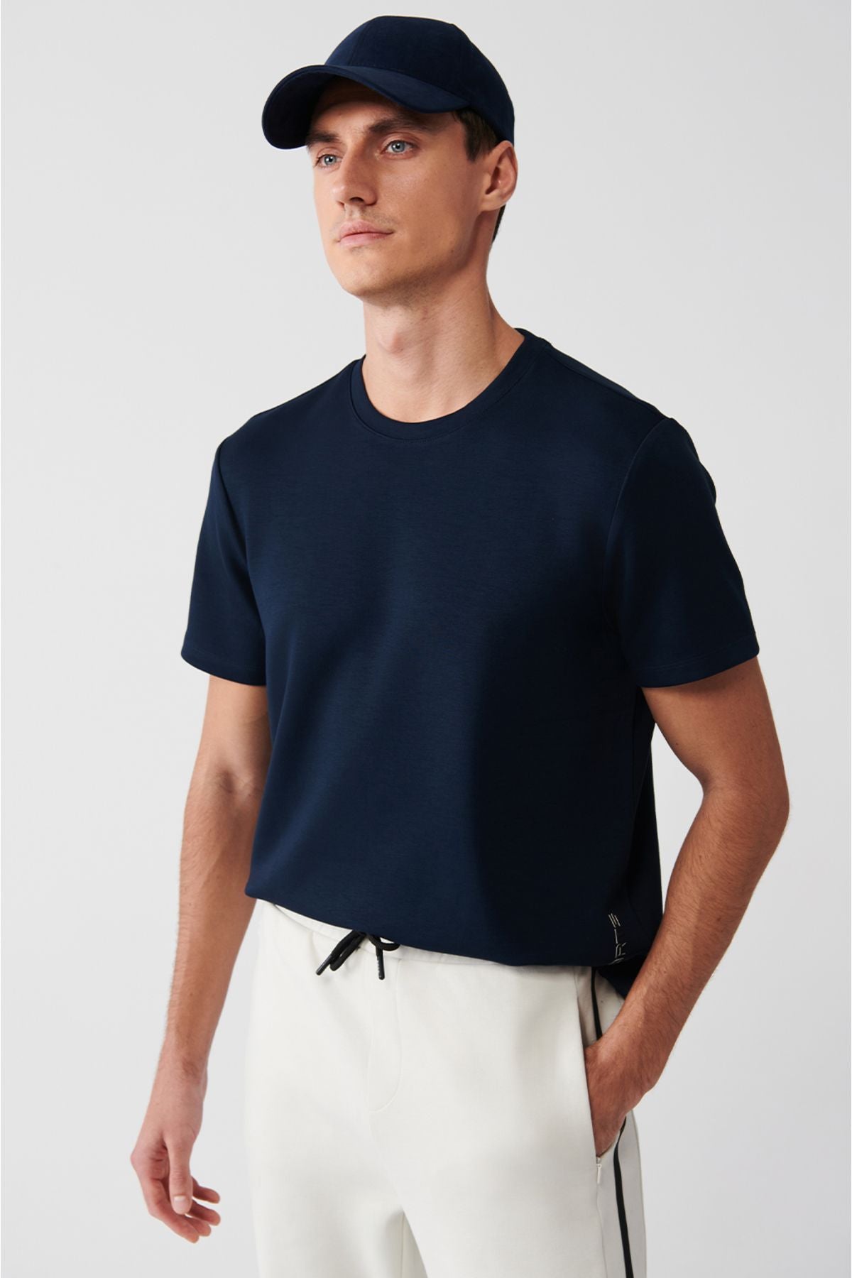 Men's navy blue bike collar soft button T-shirt A31y1003