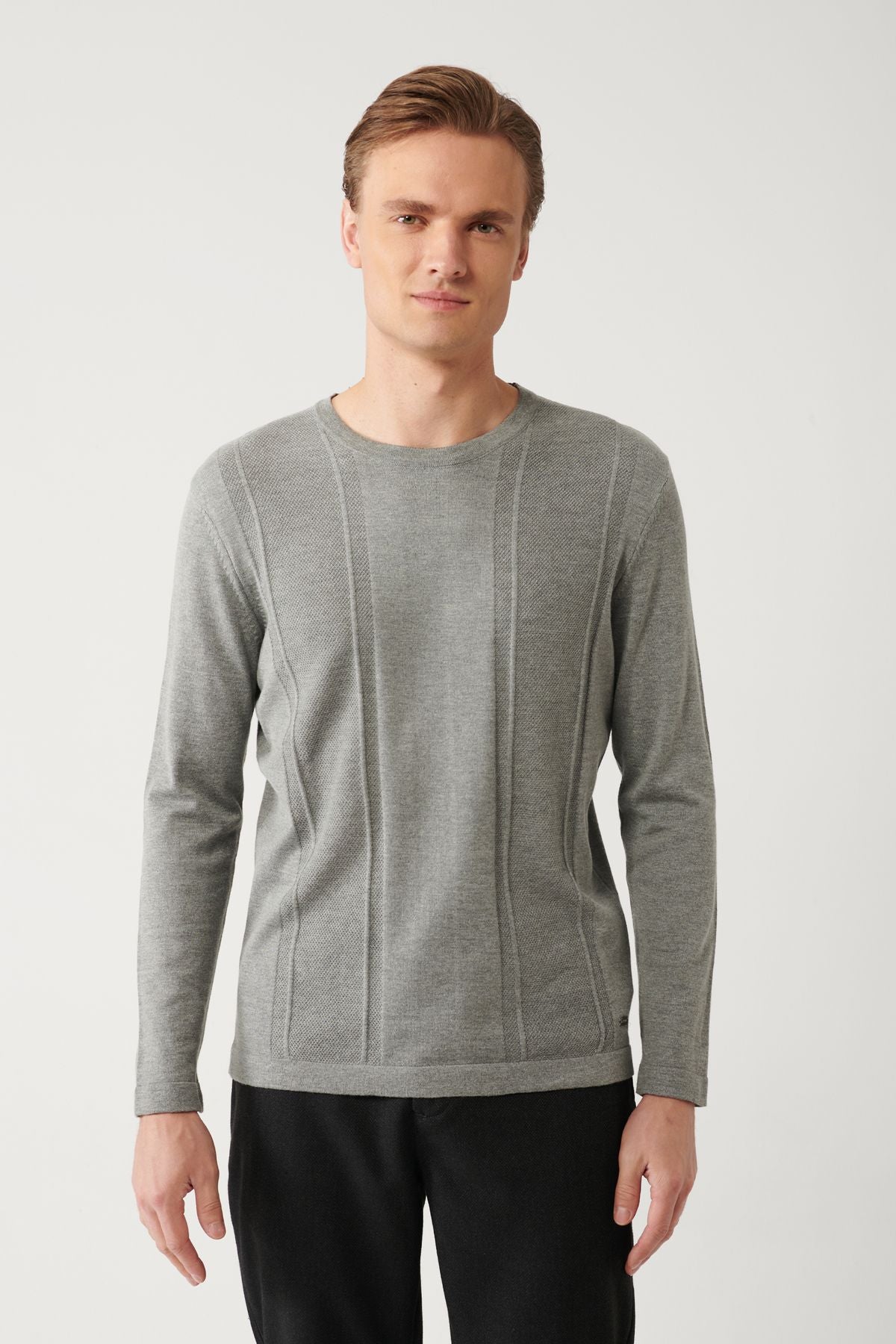 Men's gray bike collar cotton textured knitwear sweater A32y5133