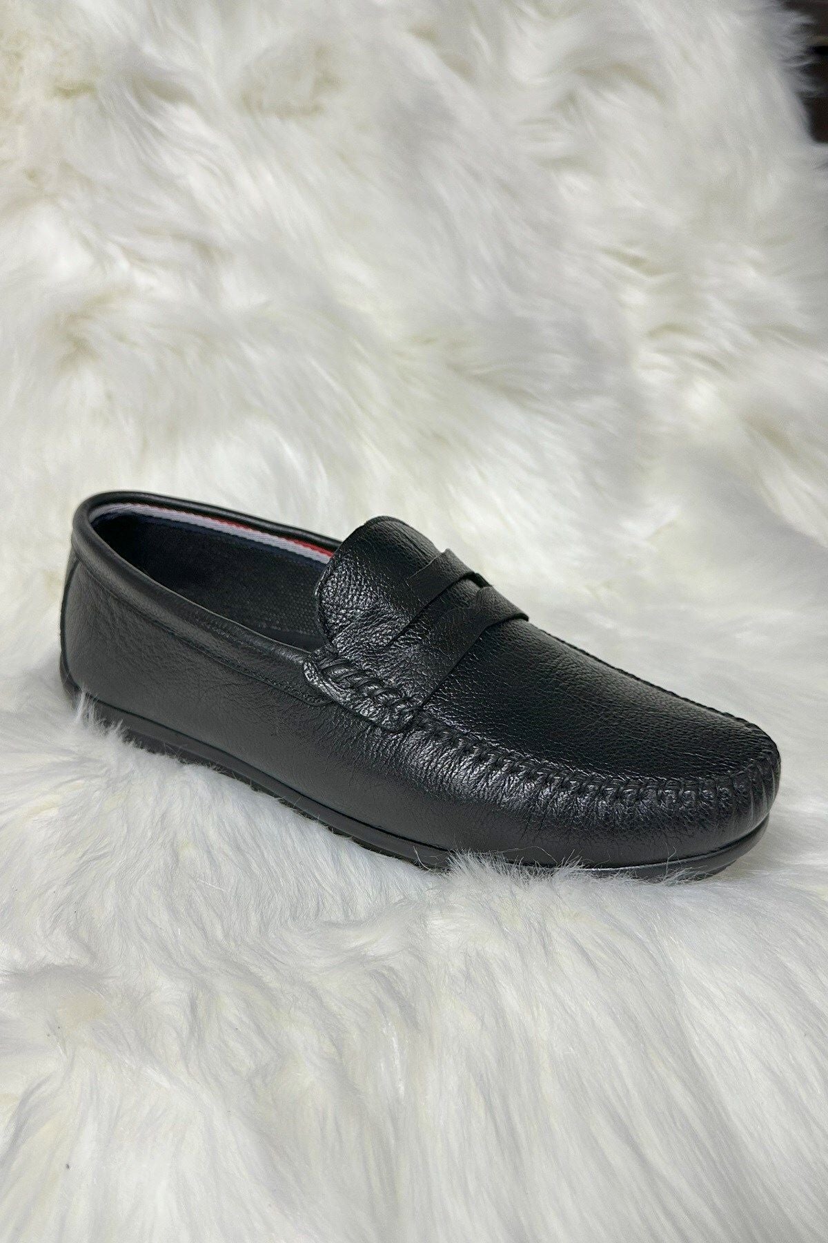 Daily Men's Genuine Leather Black Handblap Kaymaz Base Casual Classic Shoes Casual 600 - 601 - 602