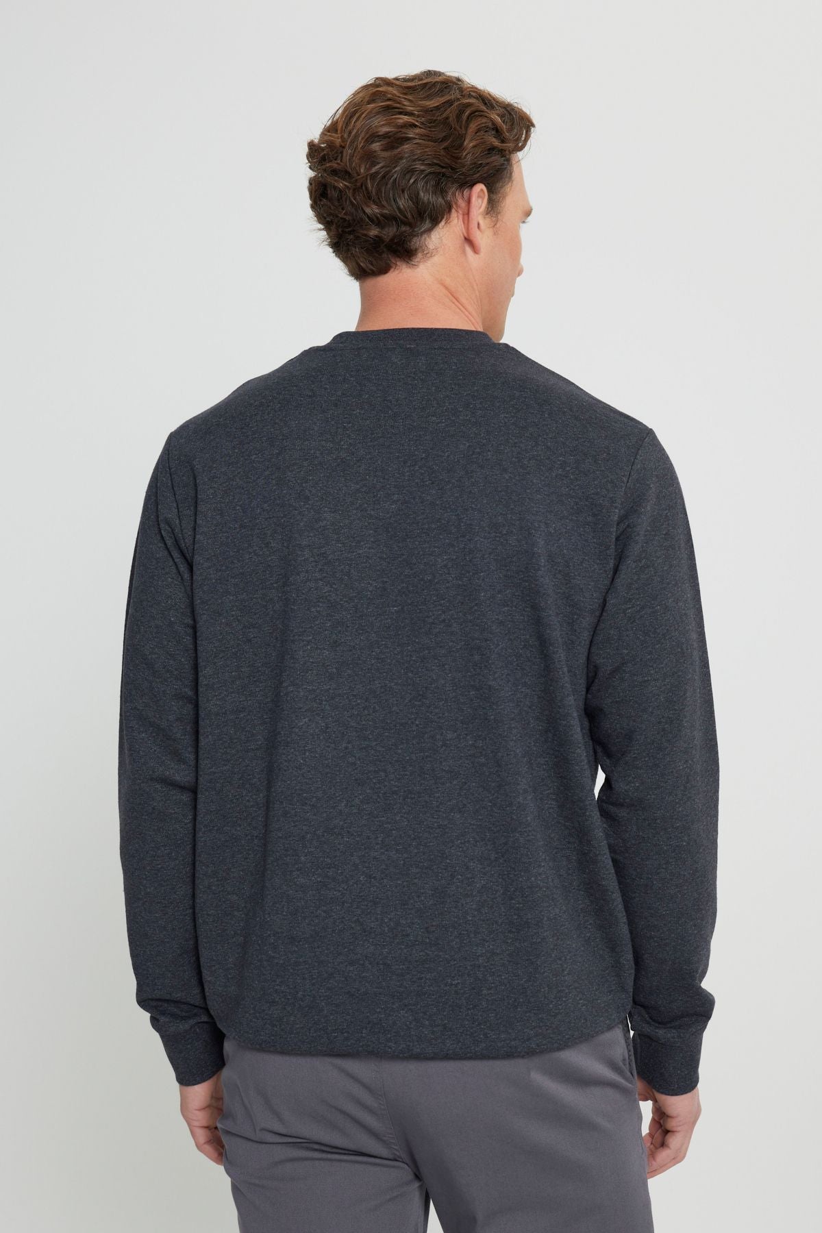 Men's anthracit-melanj standard fit normal cut 2 yarn recycle cotton bike collar sweatshirt