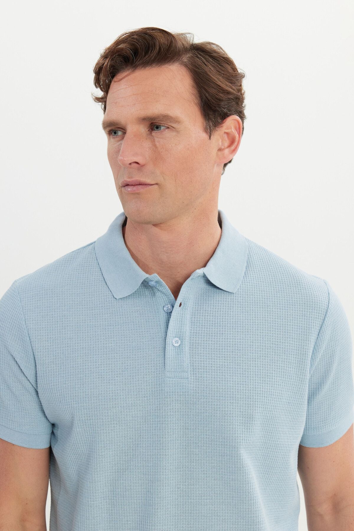 Men's Light Blue Cotton Standard Fit Normal Cut Patterned Polo Yaka T -shirt
