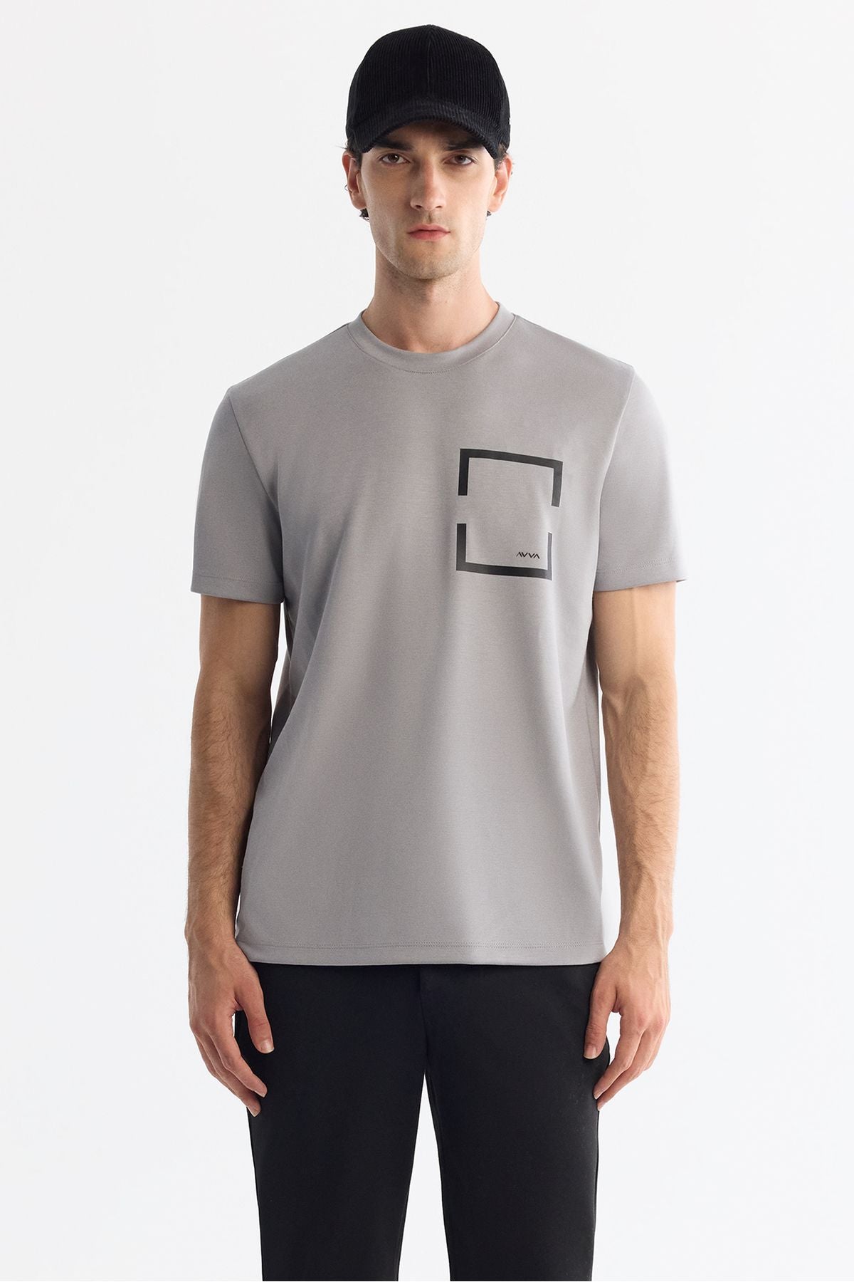 Men's gray bike collar printed elastan t-shirt A42y1020