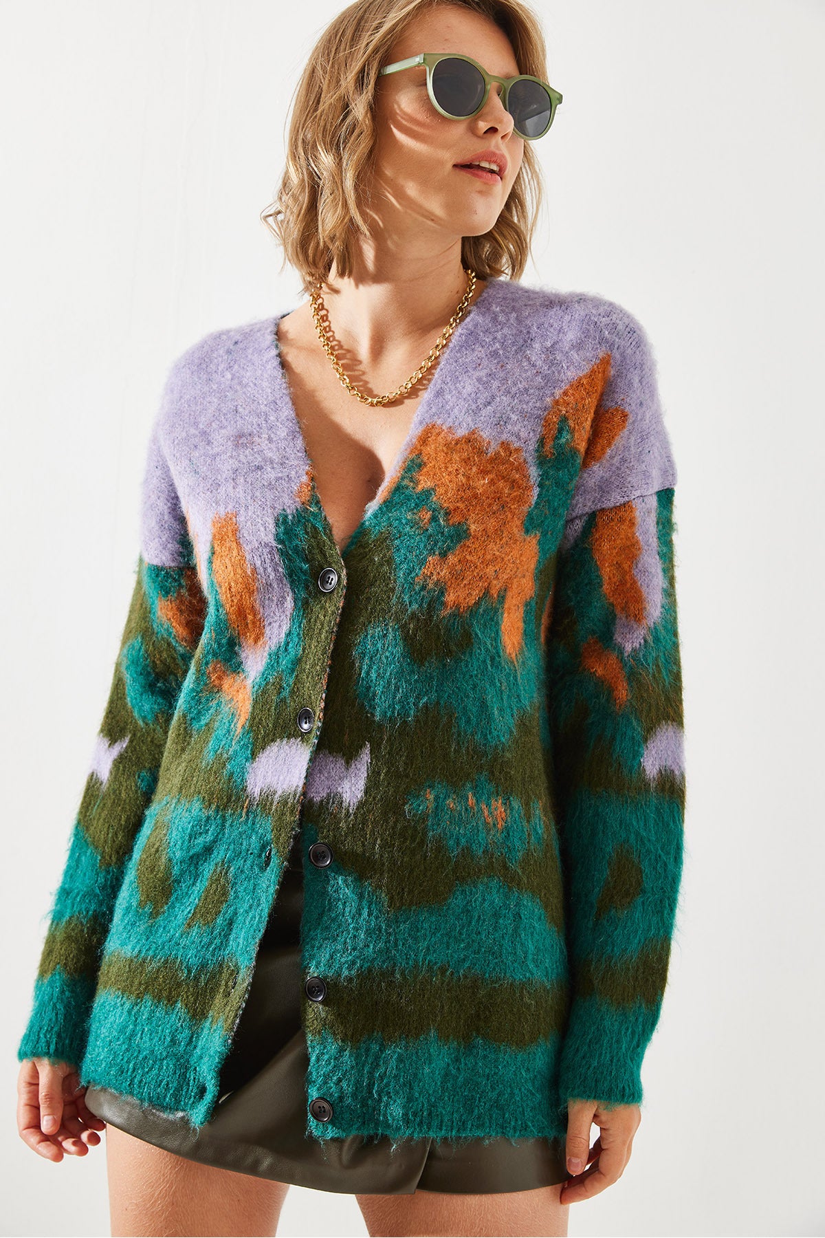 Women's Colorful Patterned Shawl Cardigan 20234241