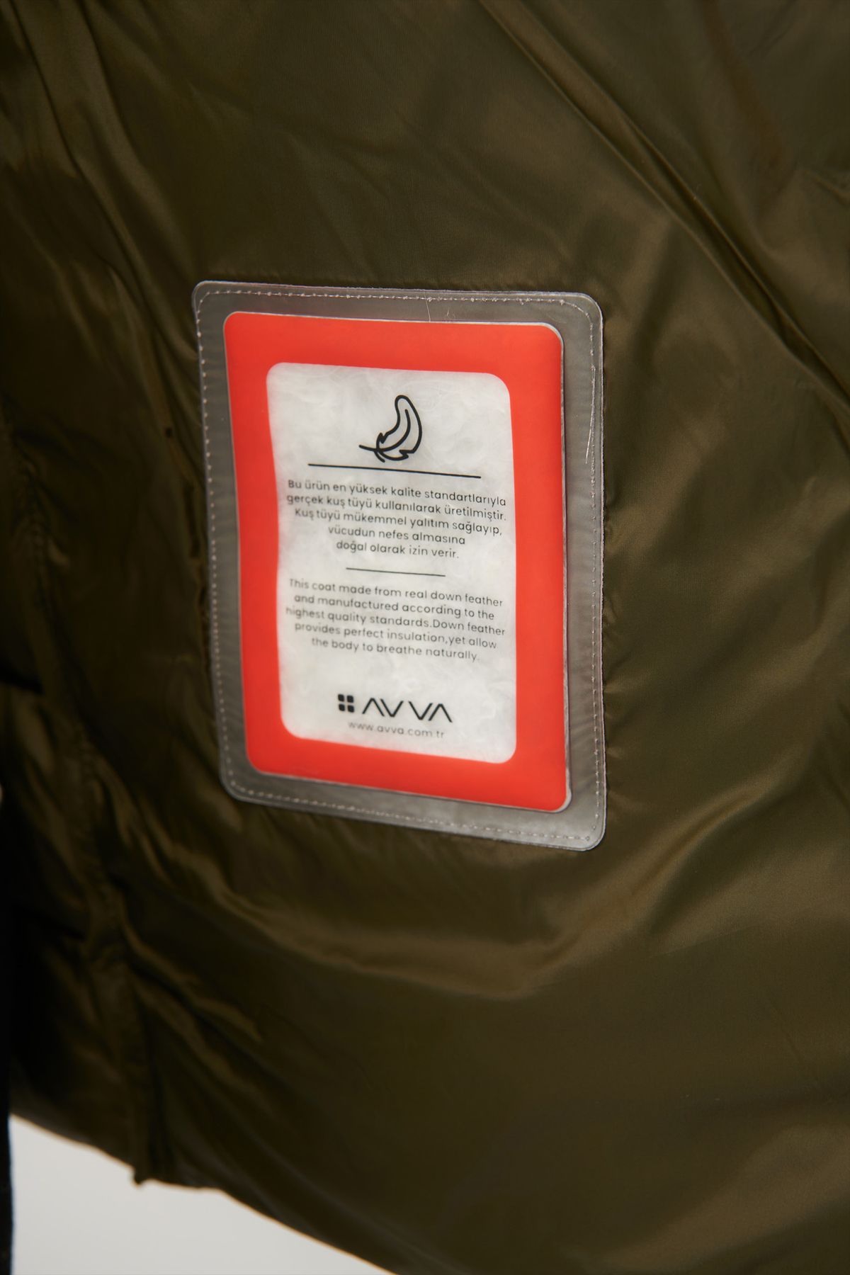 Men's Khaki Goose Feather Water Protector Windproof Fabric vertical collar bright swelling coat B006015
