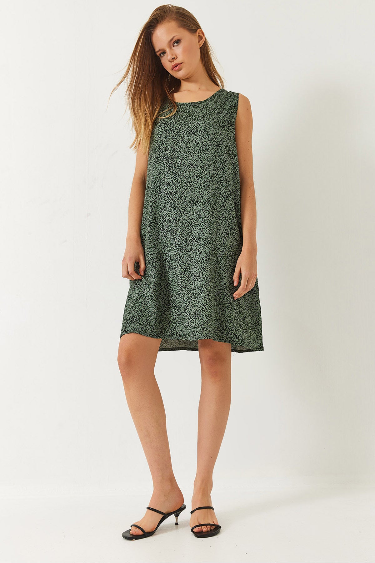 Women's Thick Strap Patterned Short Viscose Dress 60261473