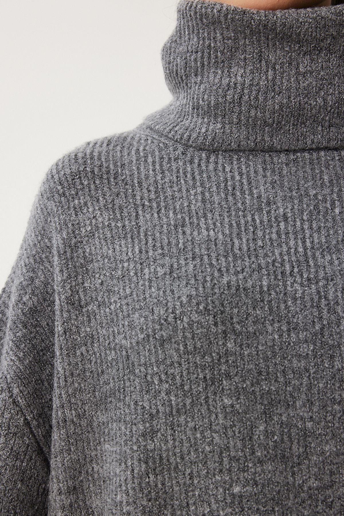 Female anthracit fisherman collar Long knitwear sweater MX00107