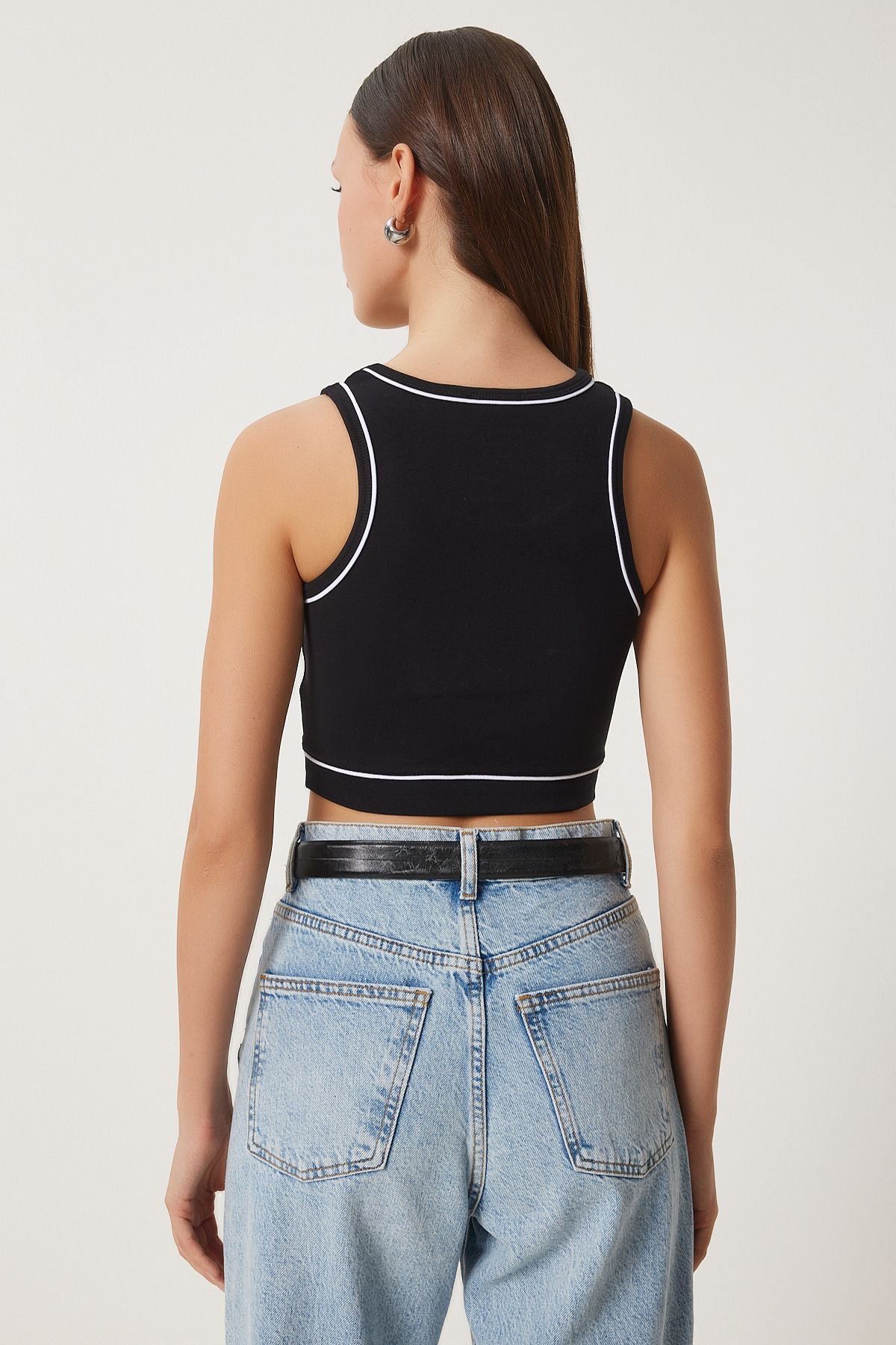 Female black lane Crop full knitted blouse US00945