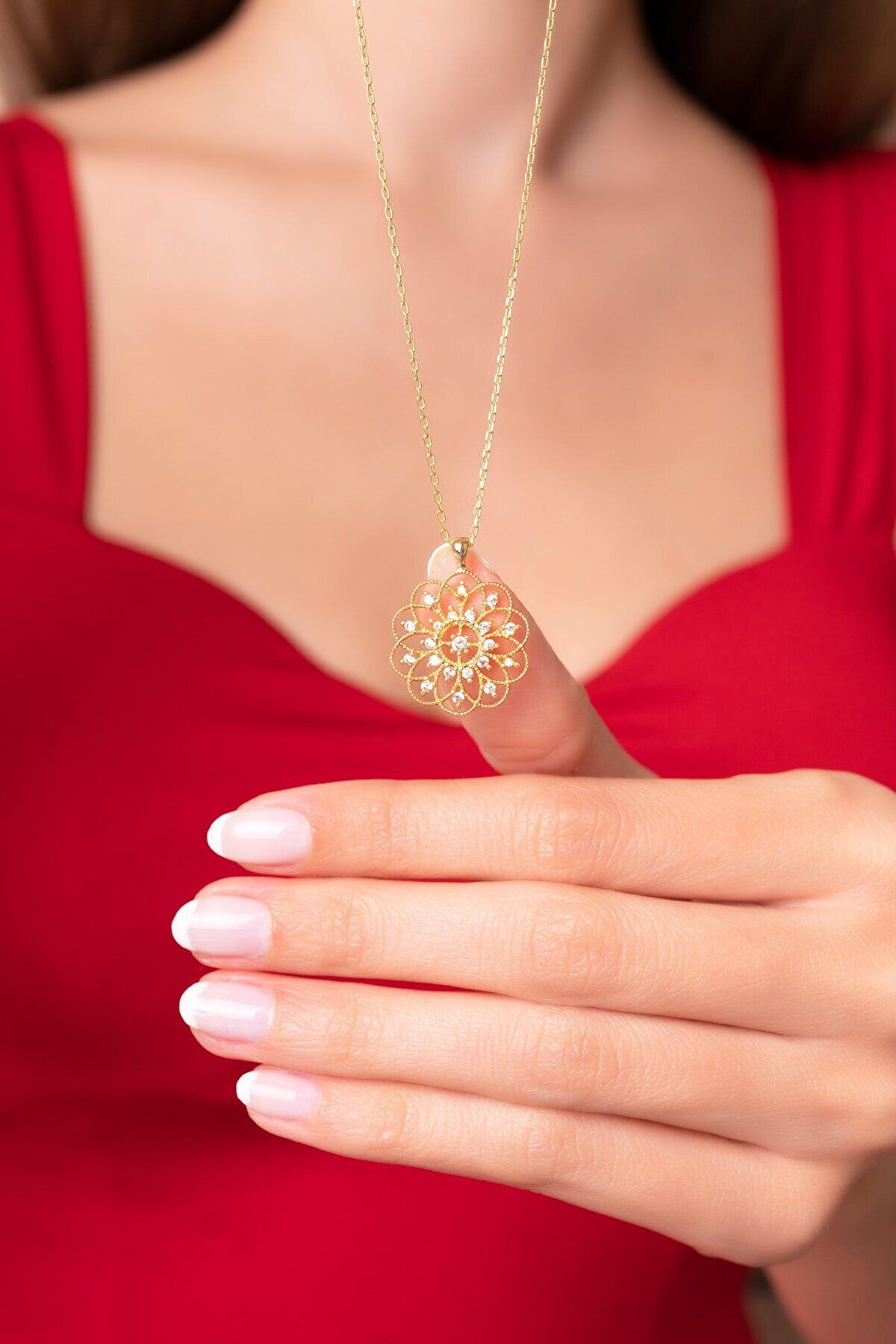 Life Flower White Stone 14k Gold Coating Women Necklace
