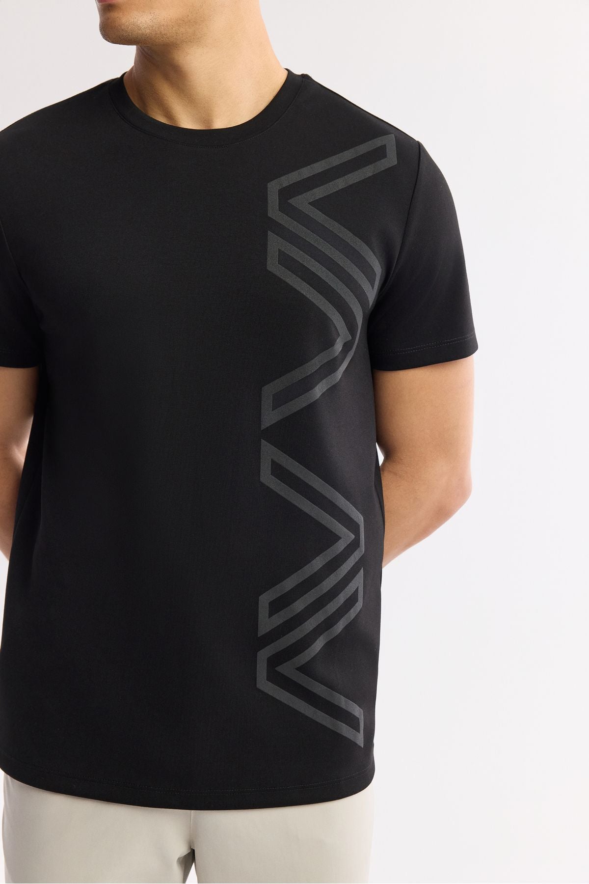 Men's Black Printed Bicycle Collar Interlok T-Shirt A41y1175