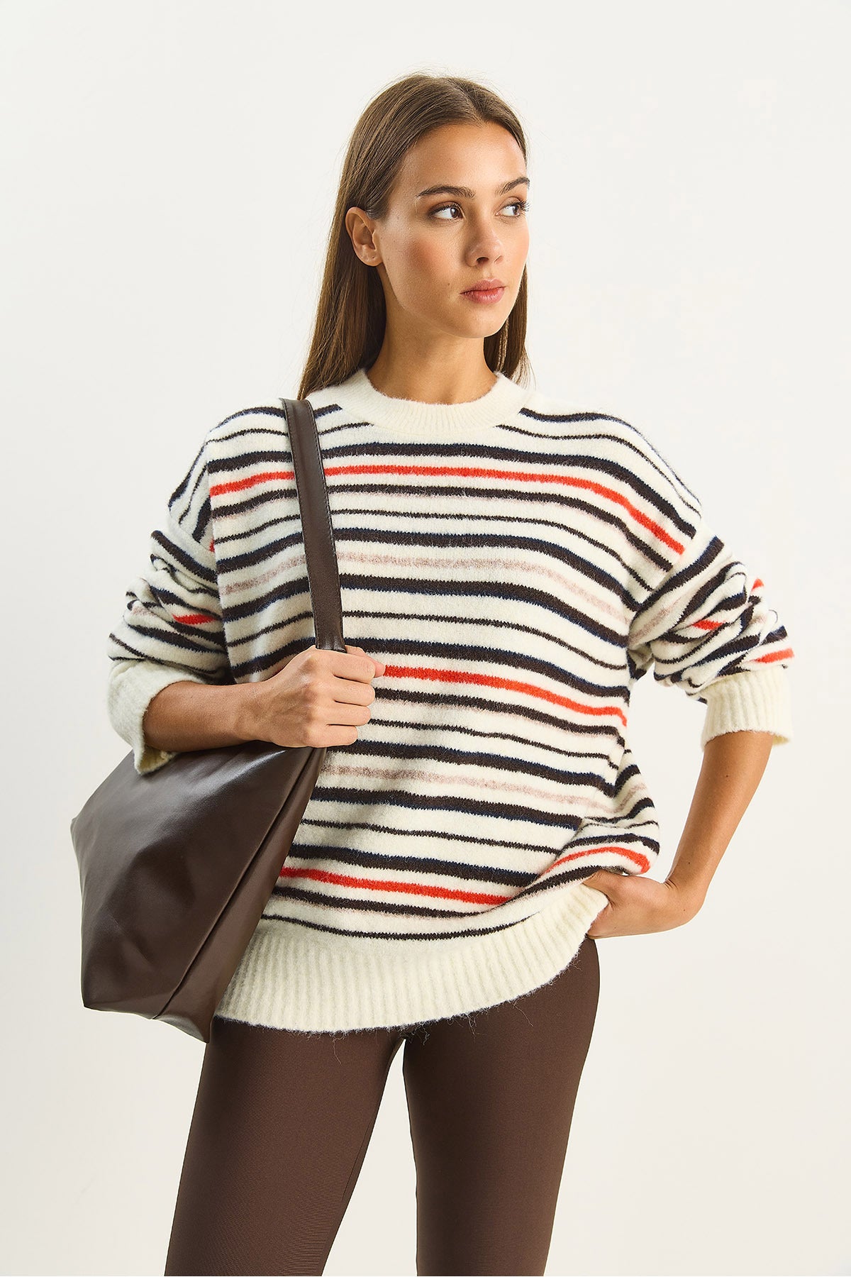 Women's Crew Neck Striped Oversize Knitwear Sweater 2524 60283680