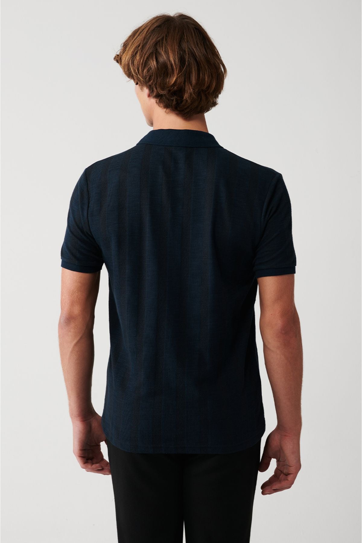 Men's navy blue cotton riban Polo Yaka T-shirt A31y1192