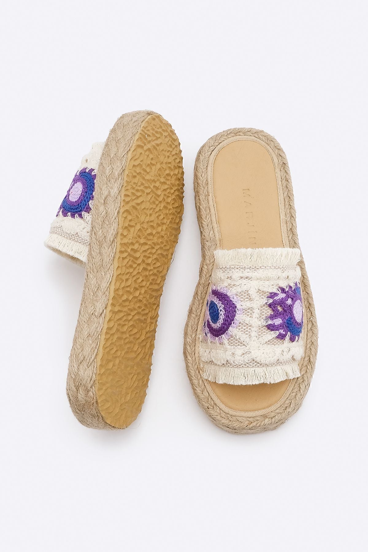 Female tassel braided thick base jute espadril slippers derpa purple