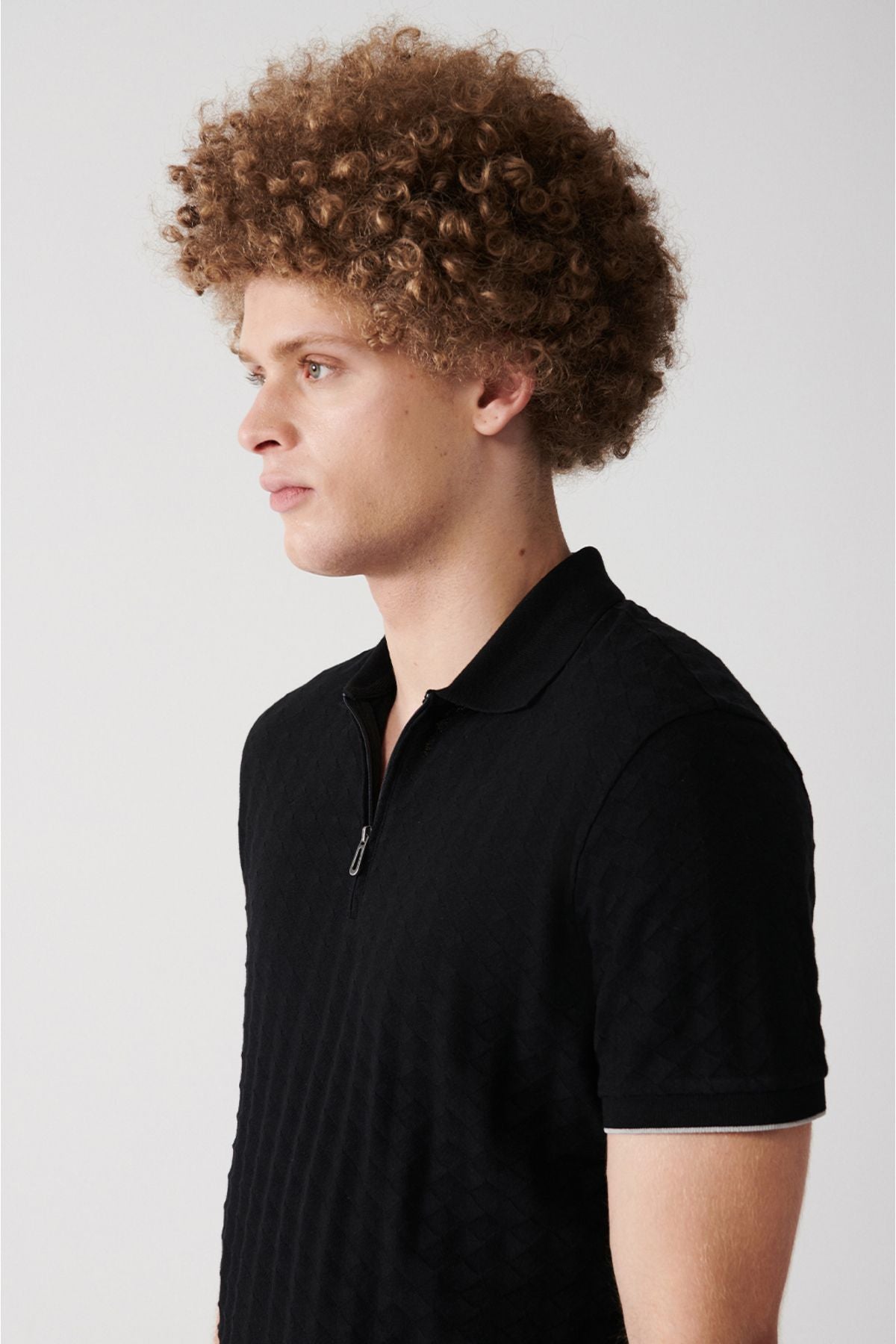 Men's Black 100 %Cotton Zipper Polo Yaka T-shirt A31y1165