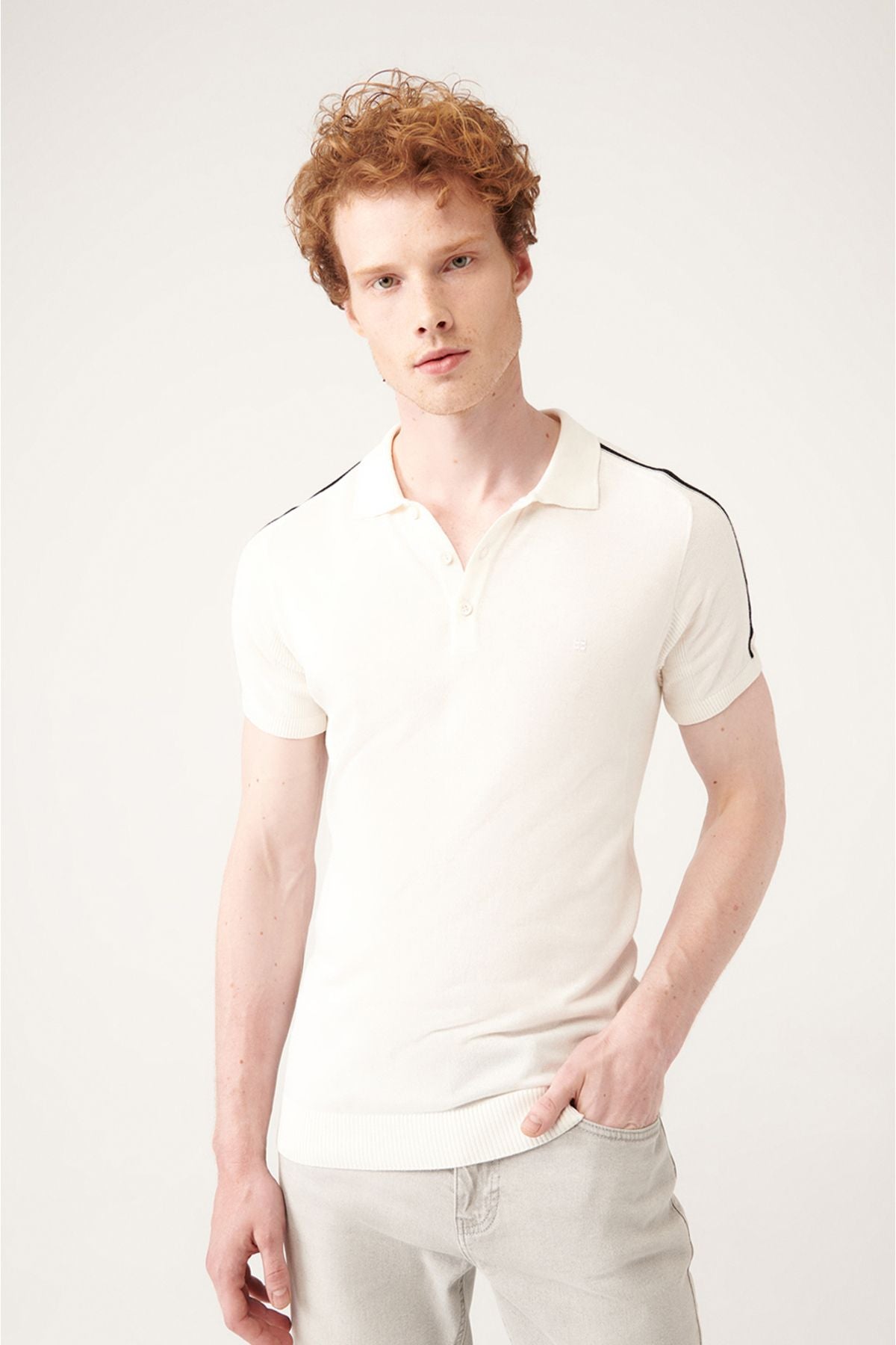 Men's White Shoulder Line Detailed Ribanian knitwear T-shirt A31y5105