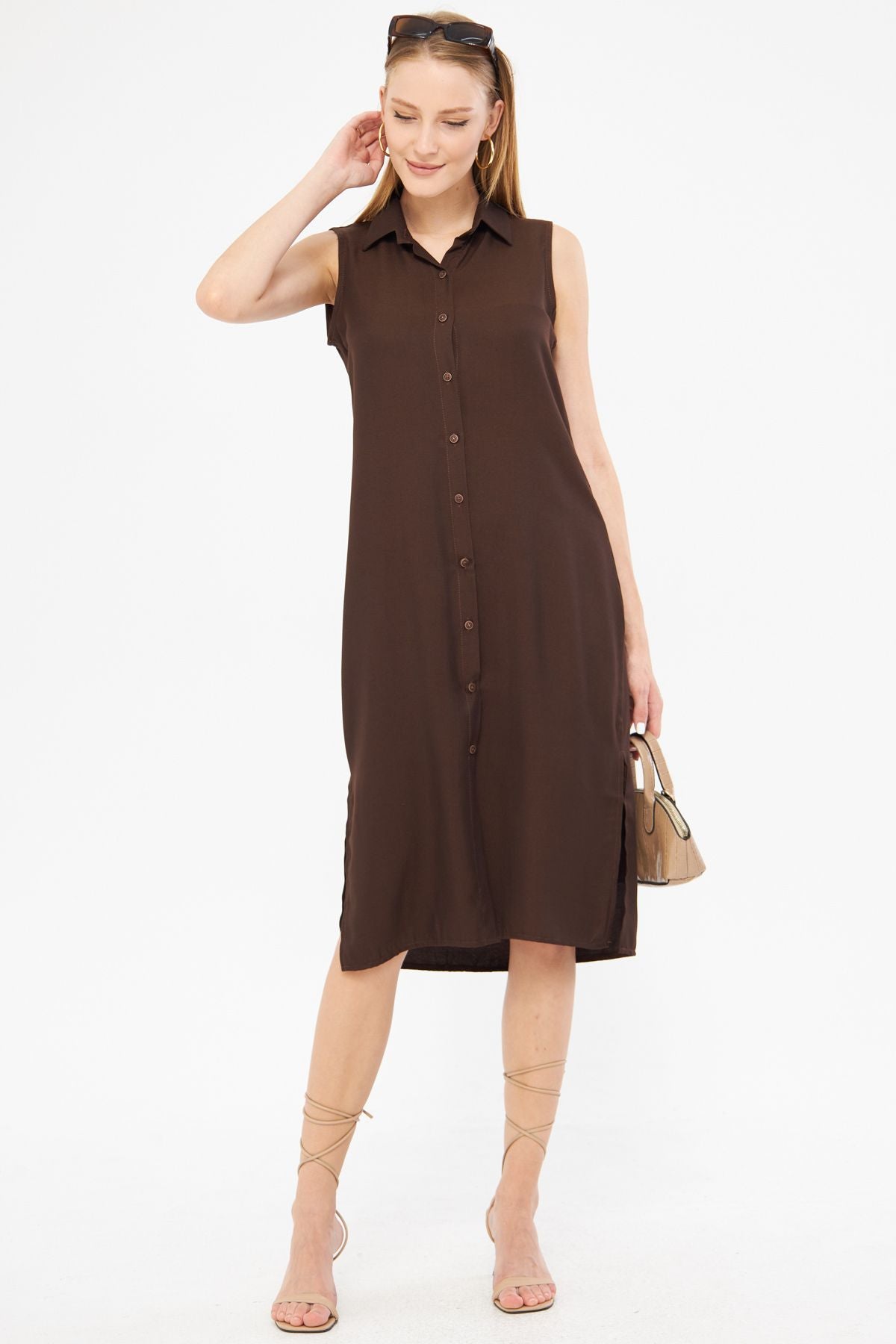 Female Coffee Collar buttoned dress ARM-17Y00028