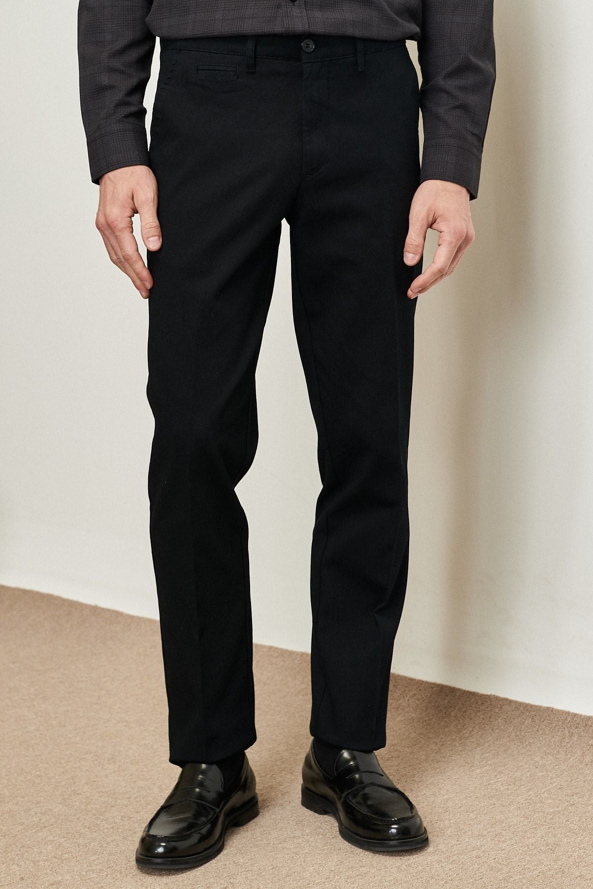 Men's Black Comfort Fit Casual Cut Flexible Amelor Casual Pants