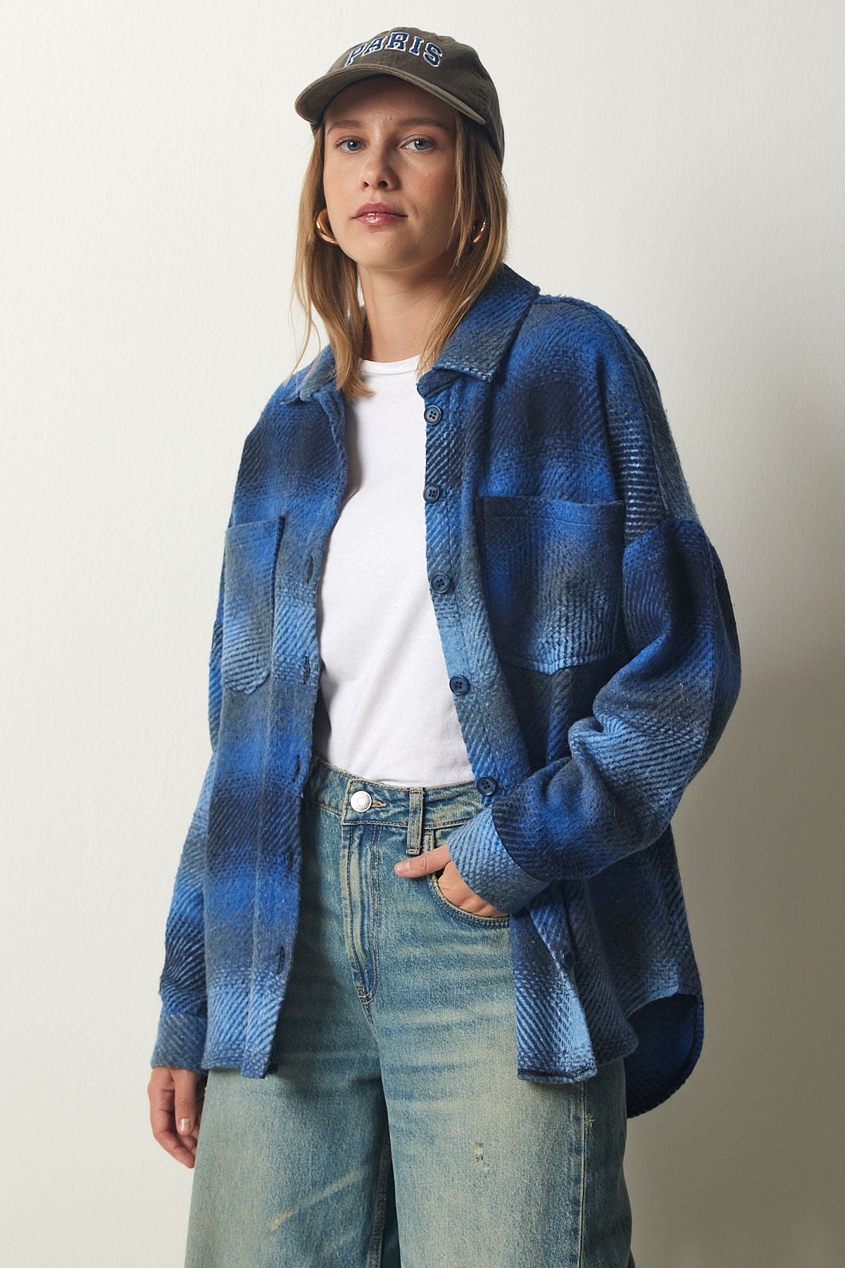 WOMEN BLUE WASH ODUNCUDE Oversize Stamp Shirt Jacket TU00035