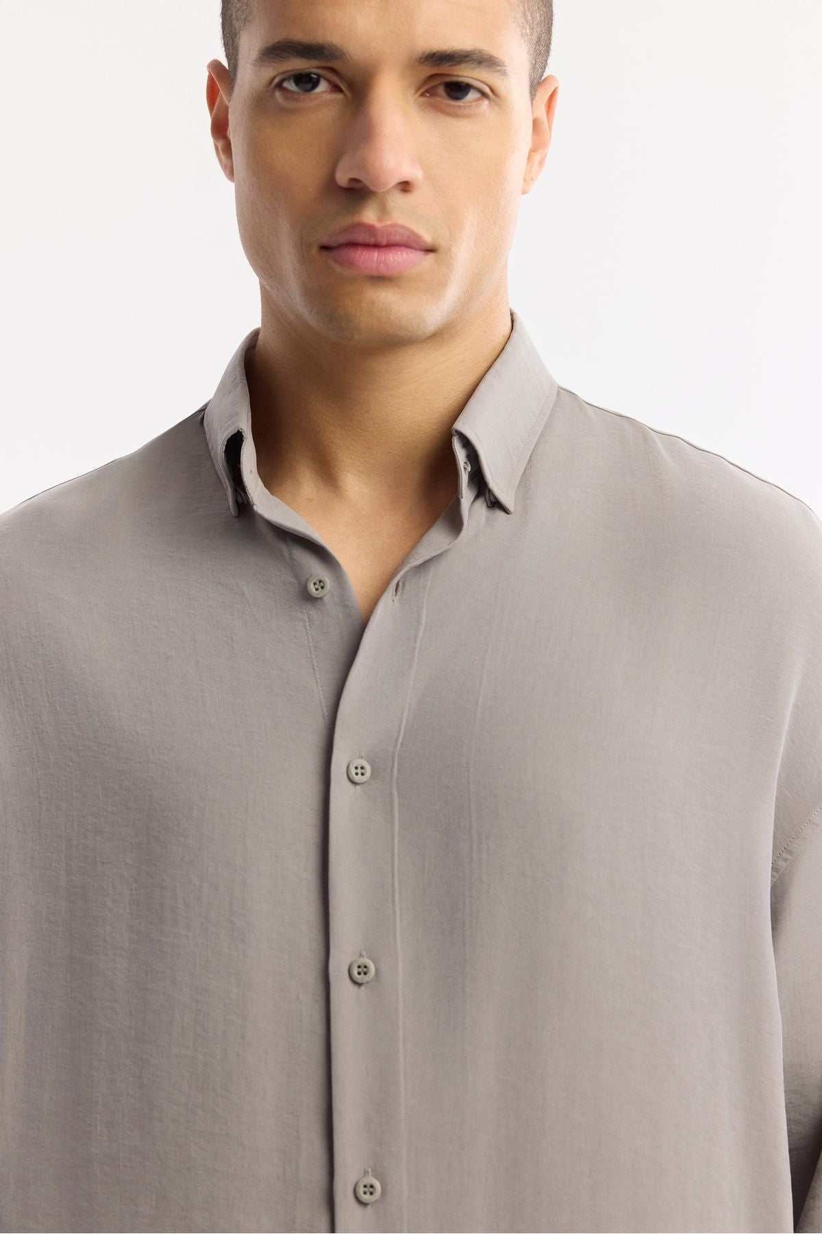 Male Nardo Gray Gray Brit with British Modal Mixed Casual Cut Oversize Fit Shirt A51y2168