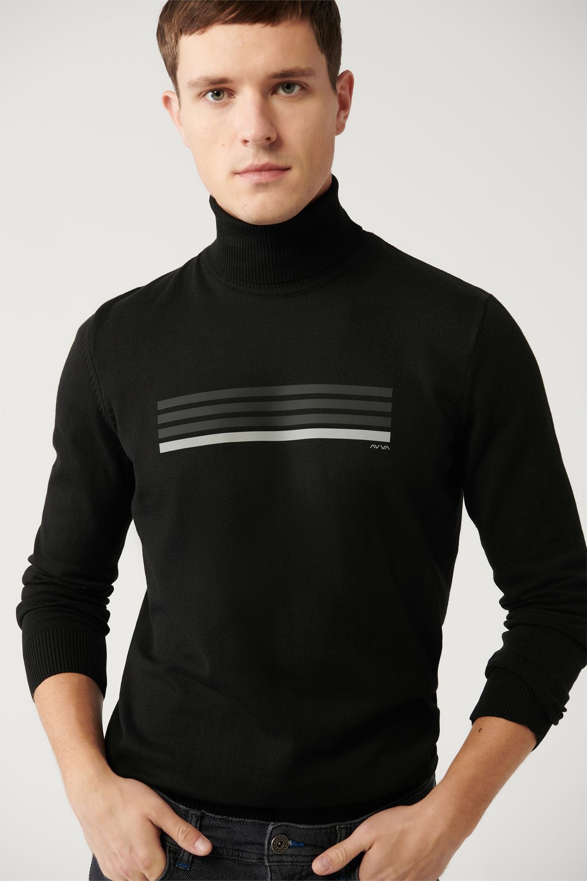 Men's black fisherman collar cotton knitwear sweater A32y5144
