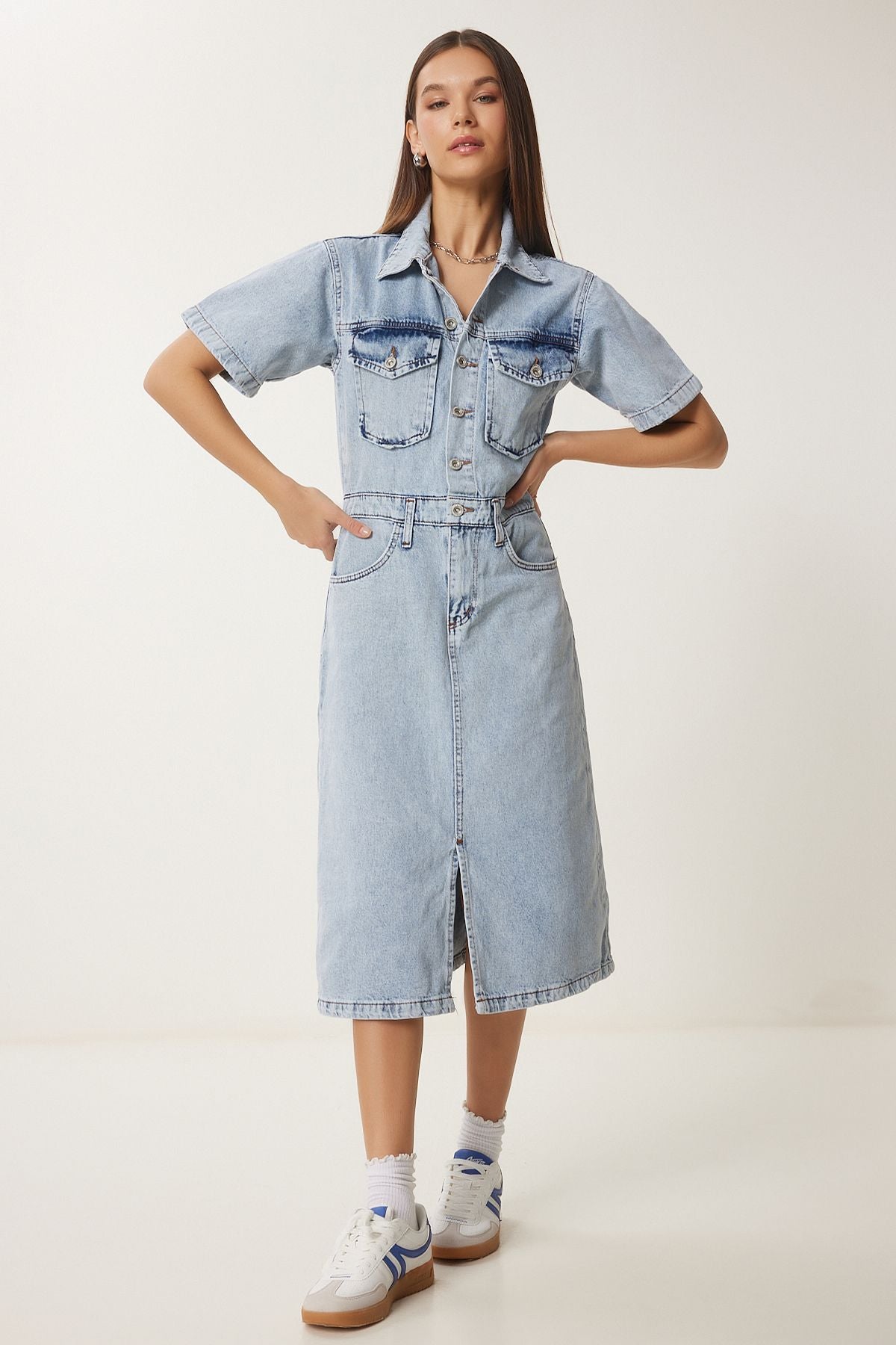 WOMEN'S MIDDLE BLUE SPEED DENİM Dress RV00185