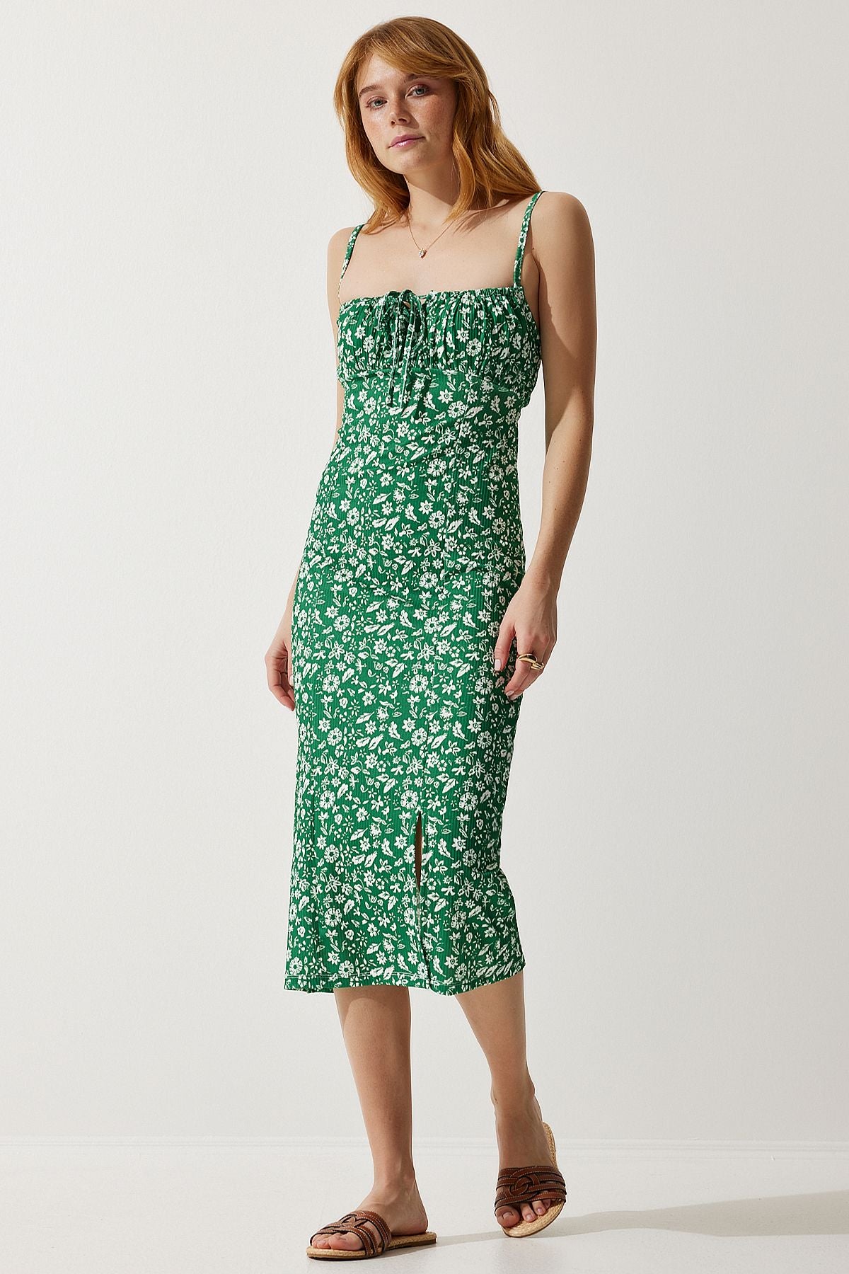 Woman Live Green Flower Sweting Summer Knitting Dress CI00029