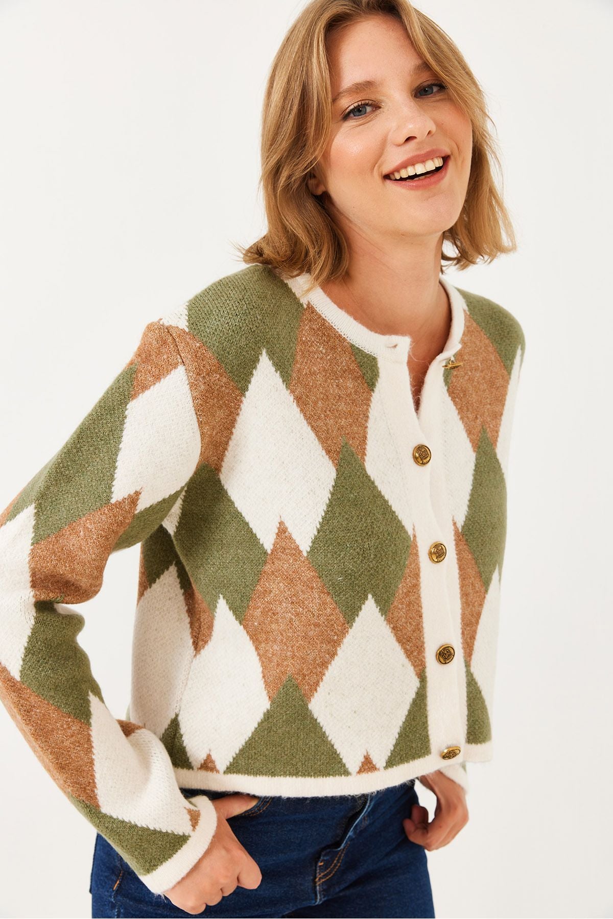 Women's baklava patterned knitwear cardigan