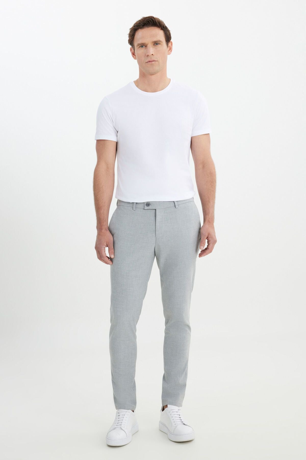 Men's gray slim fit Italian cutting side pocket flexible casual trousers