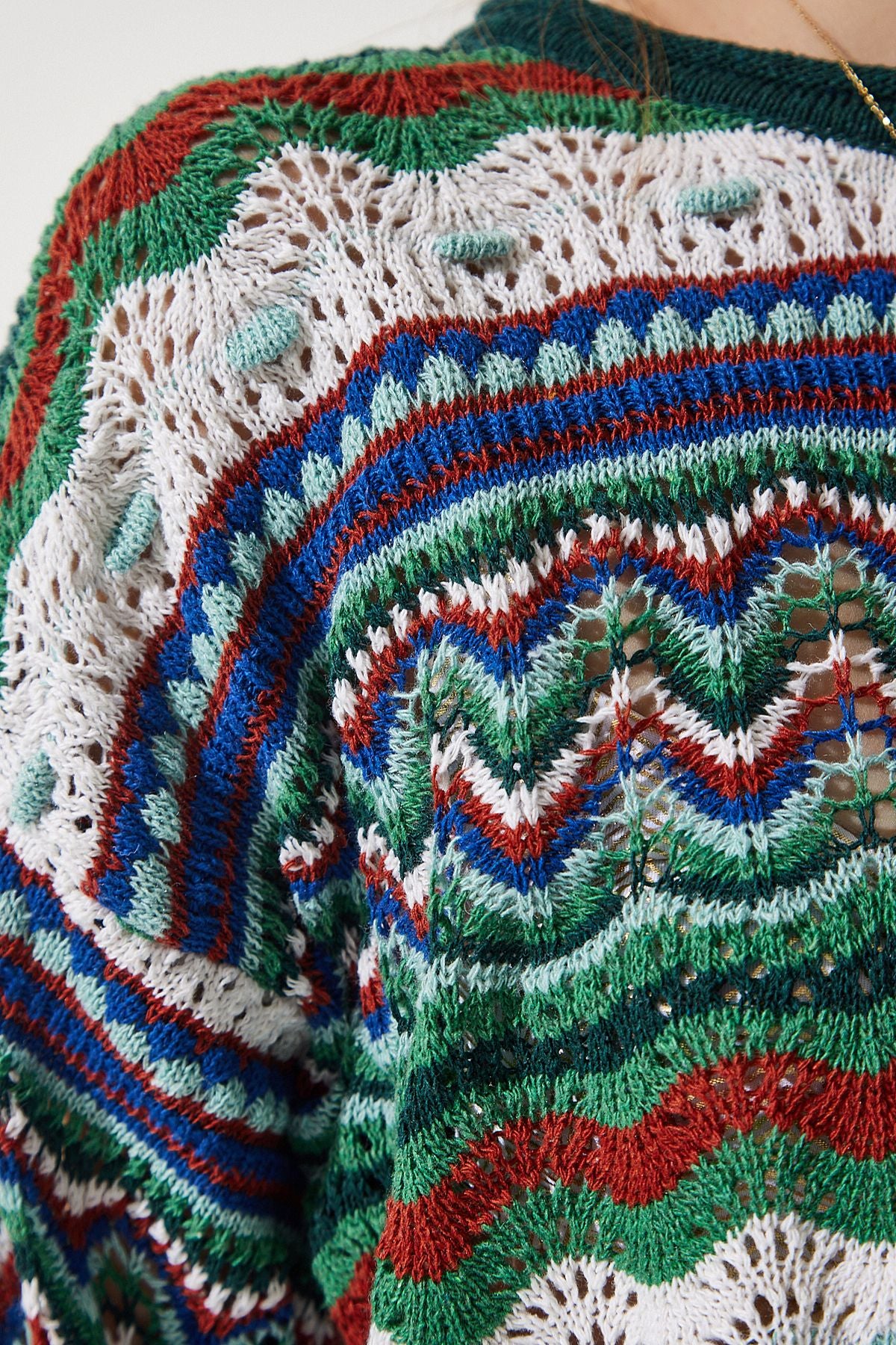 Women's Cream Green Patterned seasonal knitwear sweater MC00253