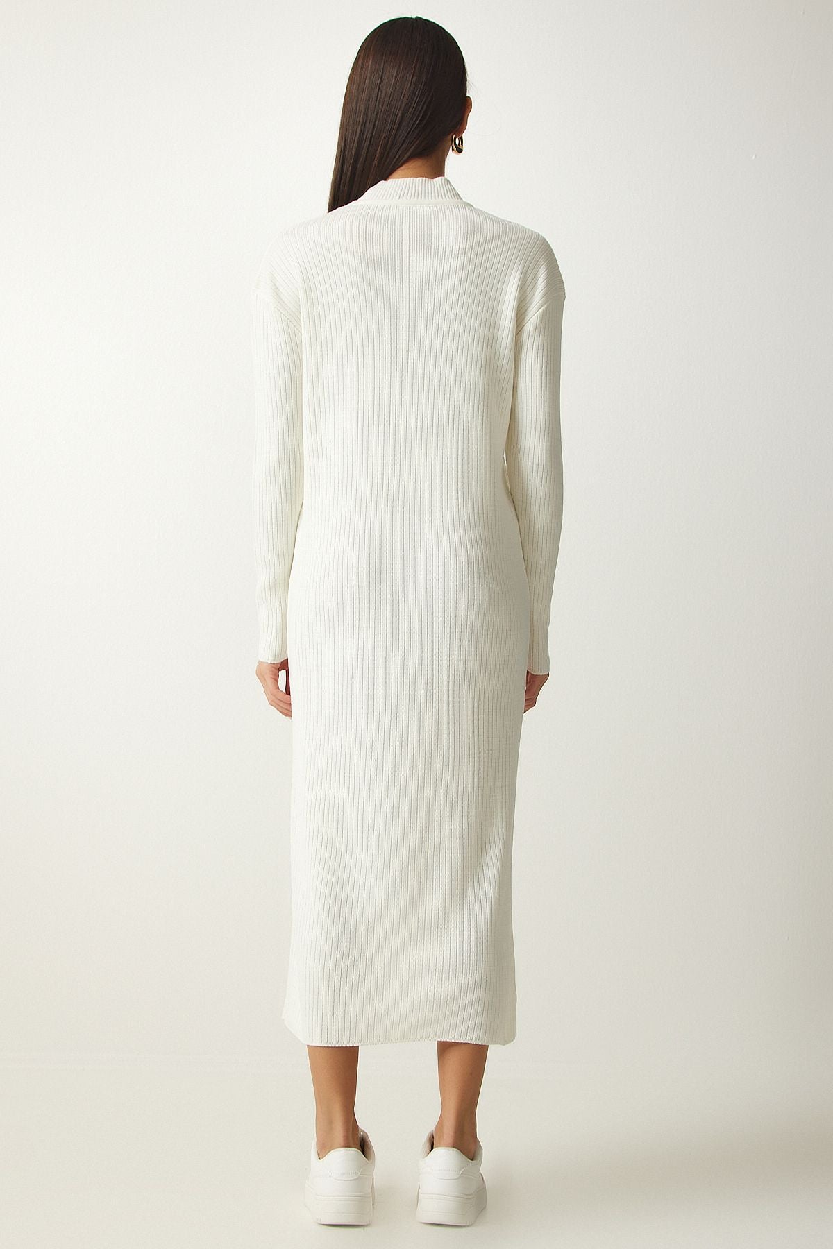 Female Ecru button detailed wick knitwear dress DD01280
