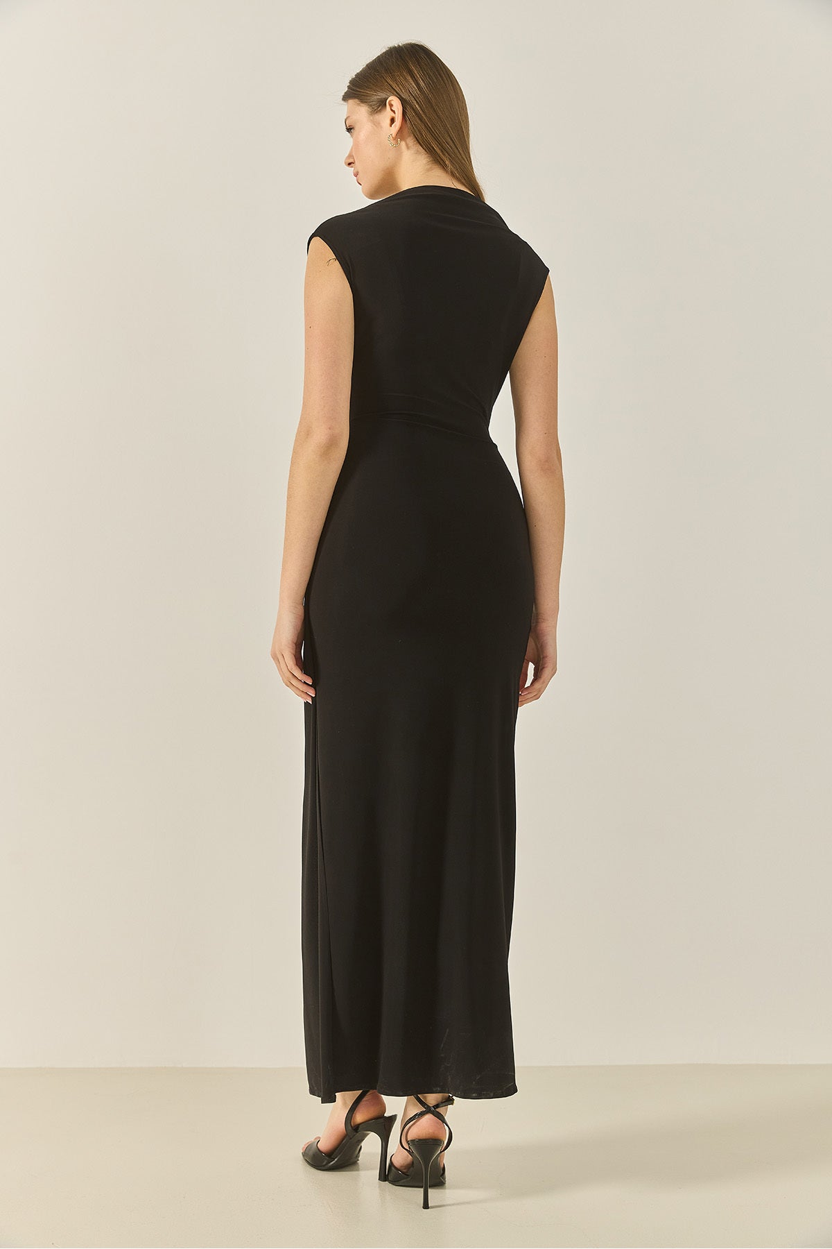 Women's Buckle Detailed Gathered Slit Saran Candy Dress 60283247