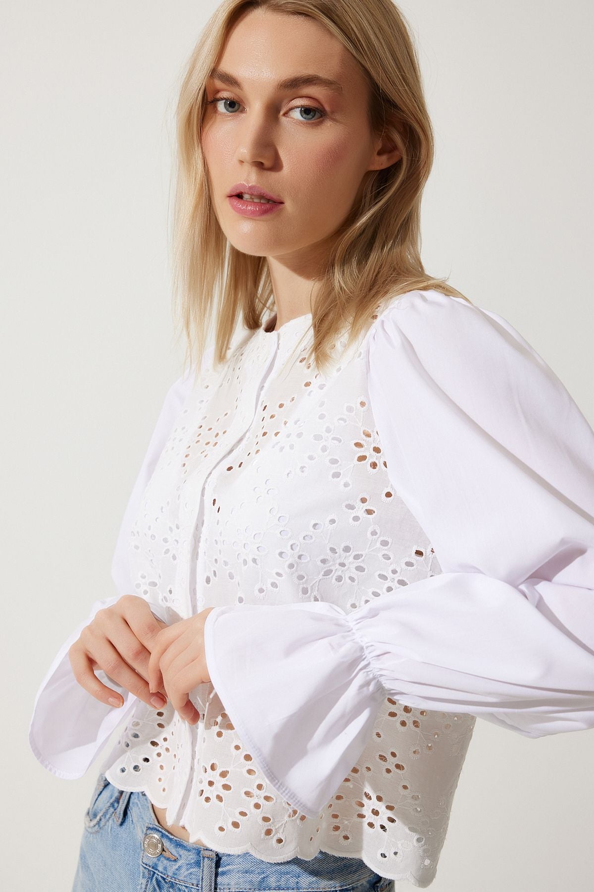 Woman White Volan Fista Poplin Shirt to00137