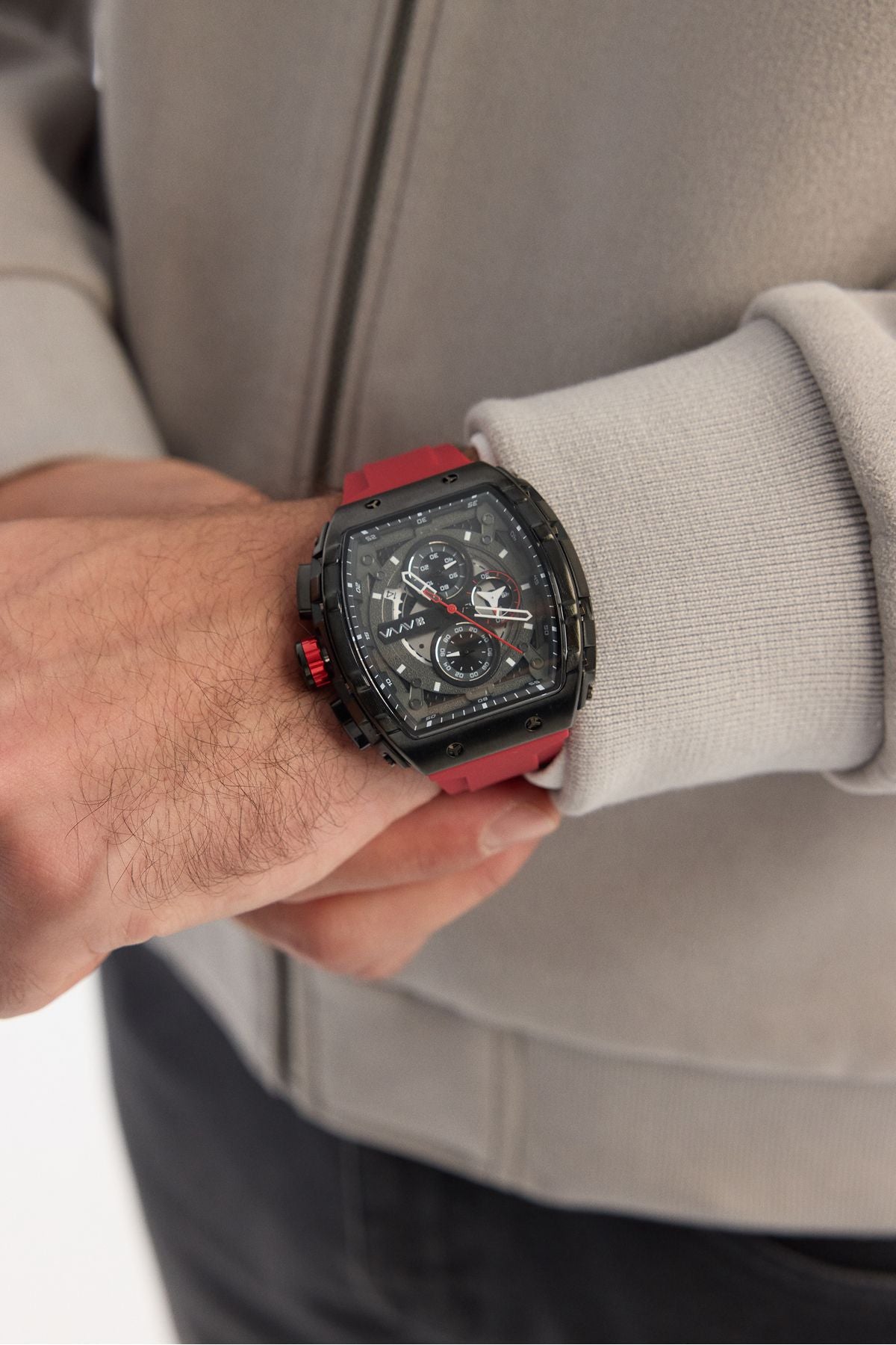 Men's Red Silicone Boxed Clock B009018