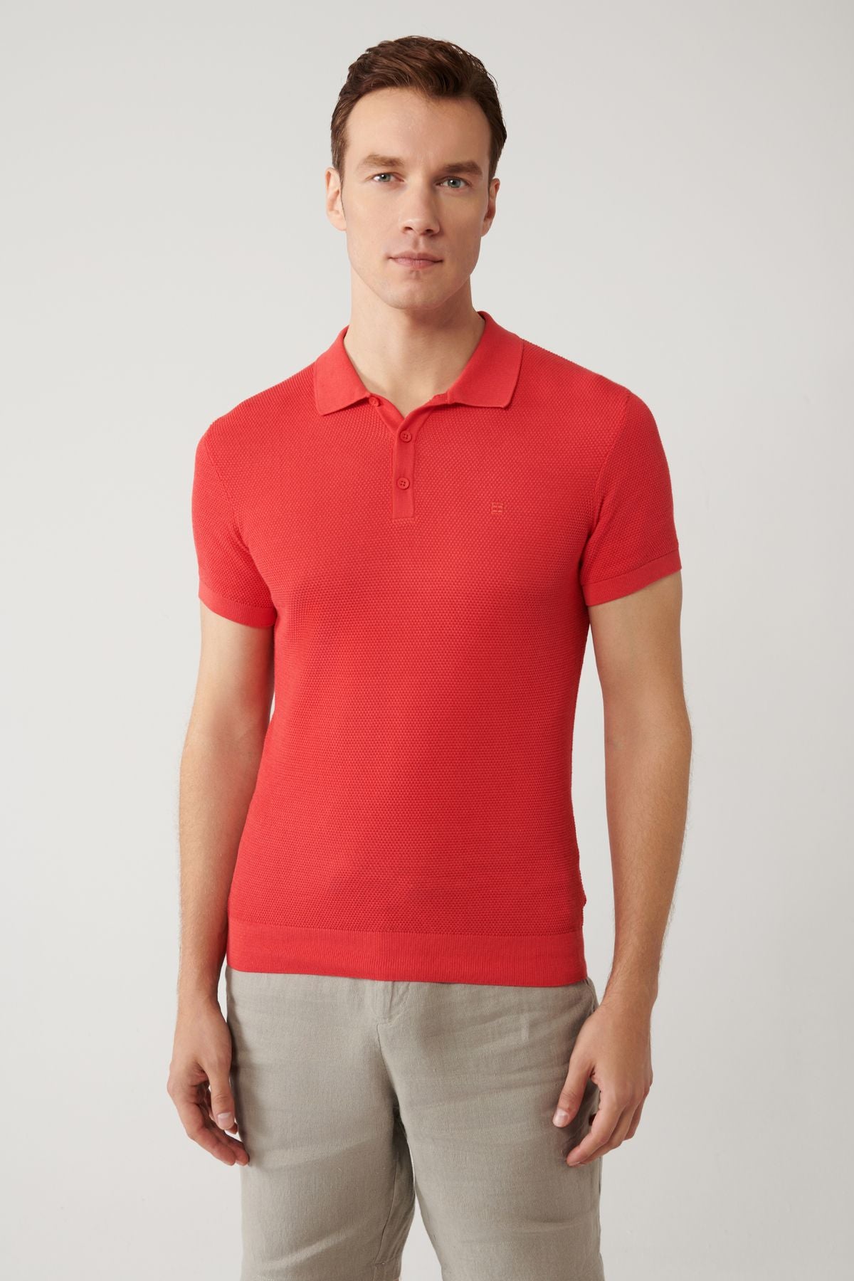 Male Coral 3 Button Tissue Ribanian Polo Yaka Triko T-Shirt B005009