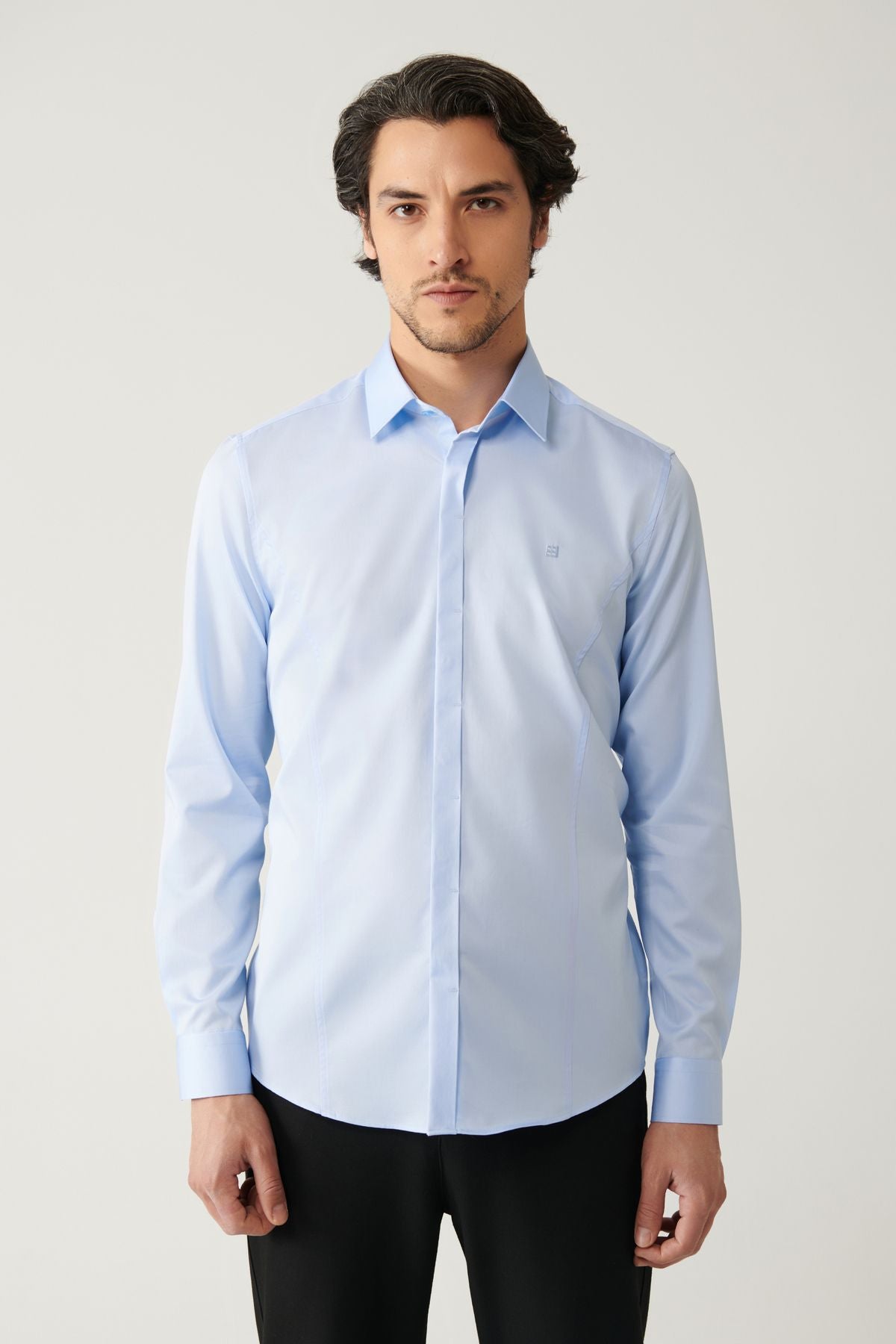 Men's blue 100 %cotton classic collar satin shirt B002002