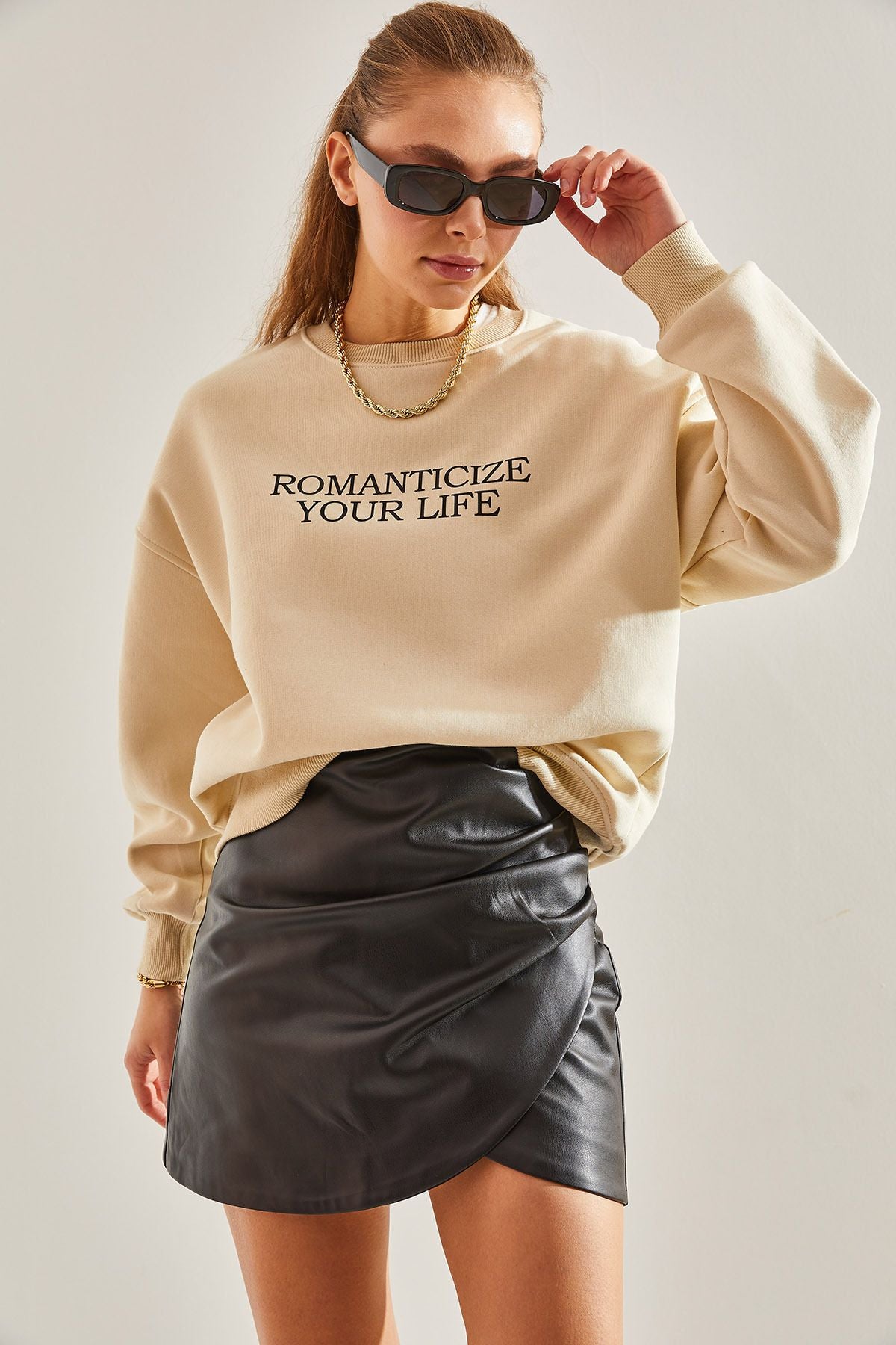 Women's text printed three yarn