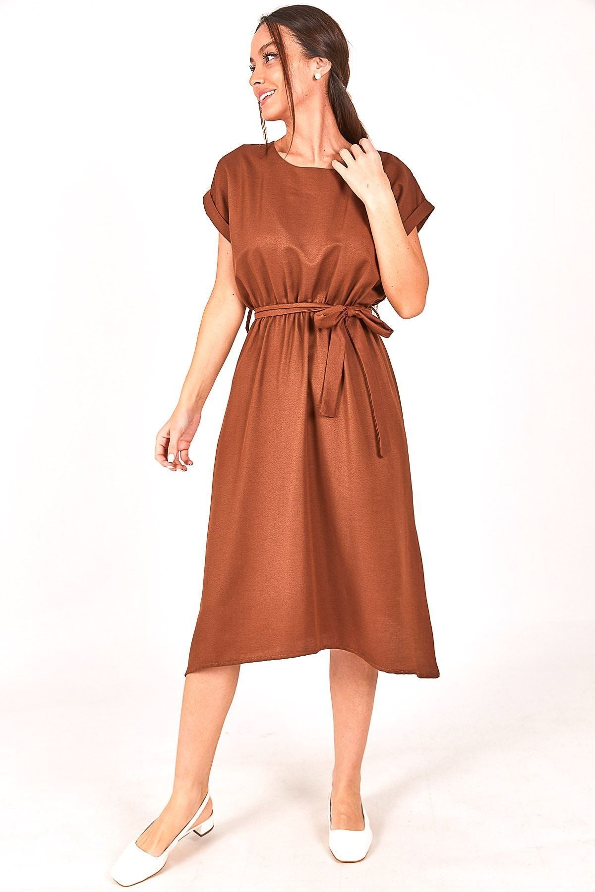 Women's Coffee Waist Luckling Dress ARM-18Y001120