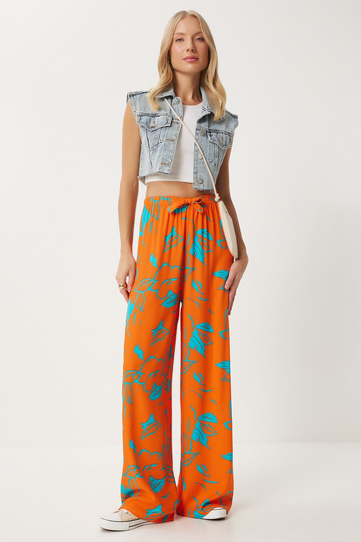 Woman Oranj Blue Patterned Viscose Palazzo Pants EN00606