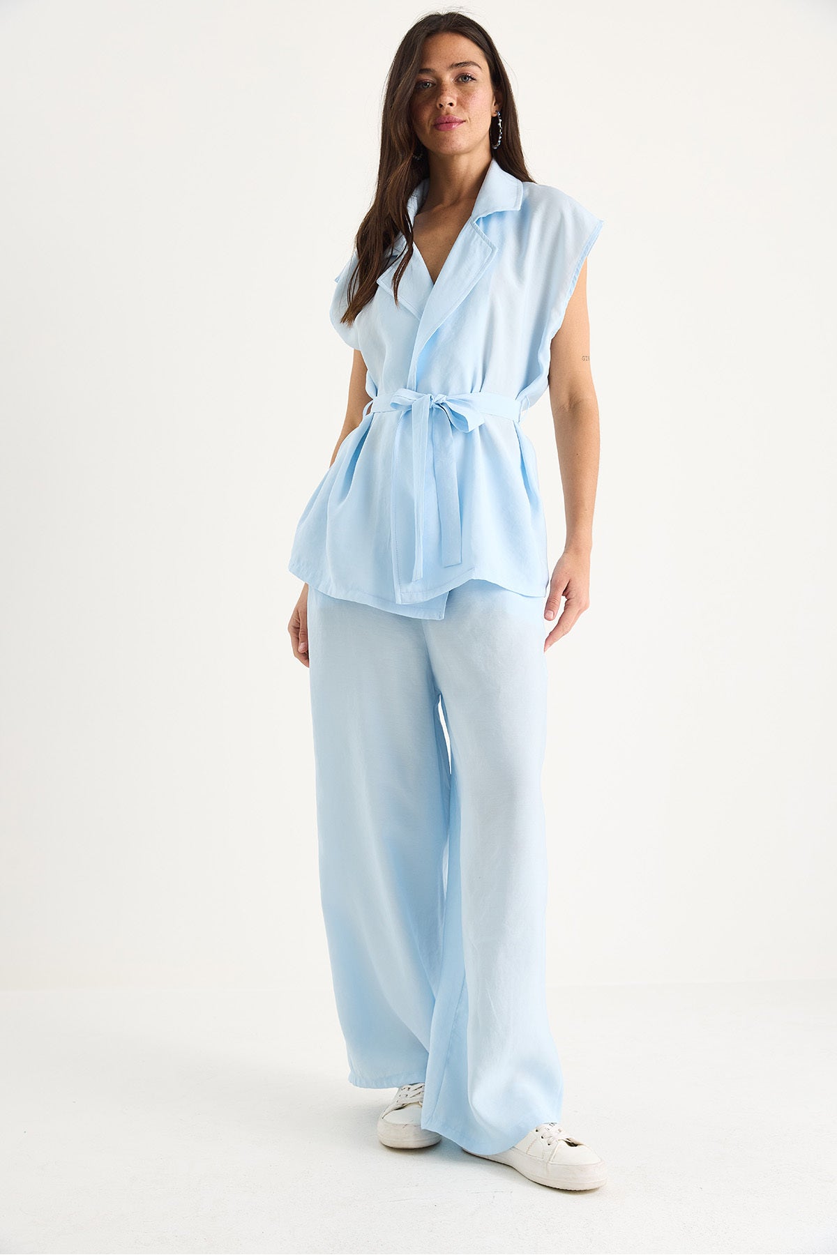 Women's Belted Vest Pocket Detailed Palazzo Trousers Modal Suit 4003 60283384