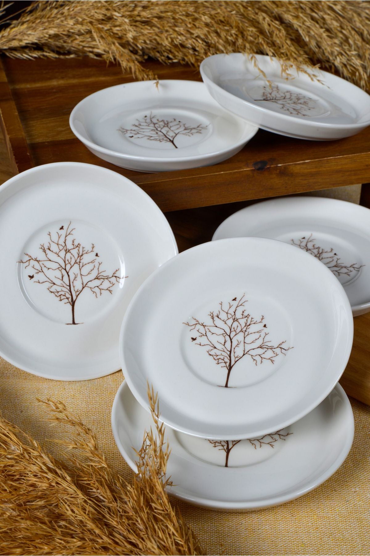 Life Tree 6 pieces 12 cm porcelain tea plate broken white