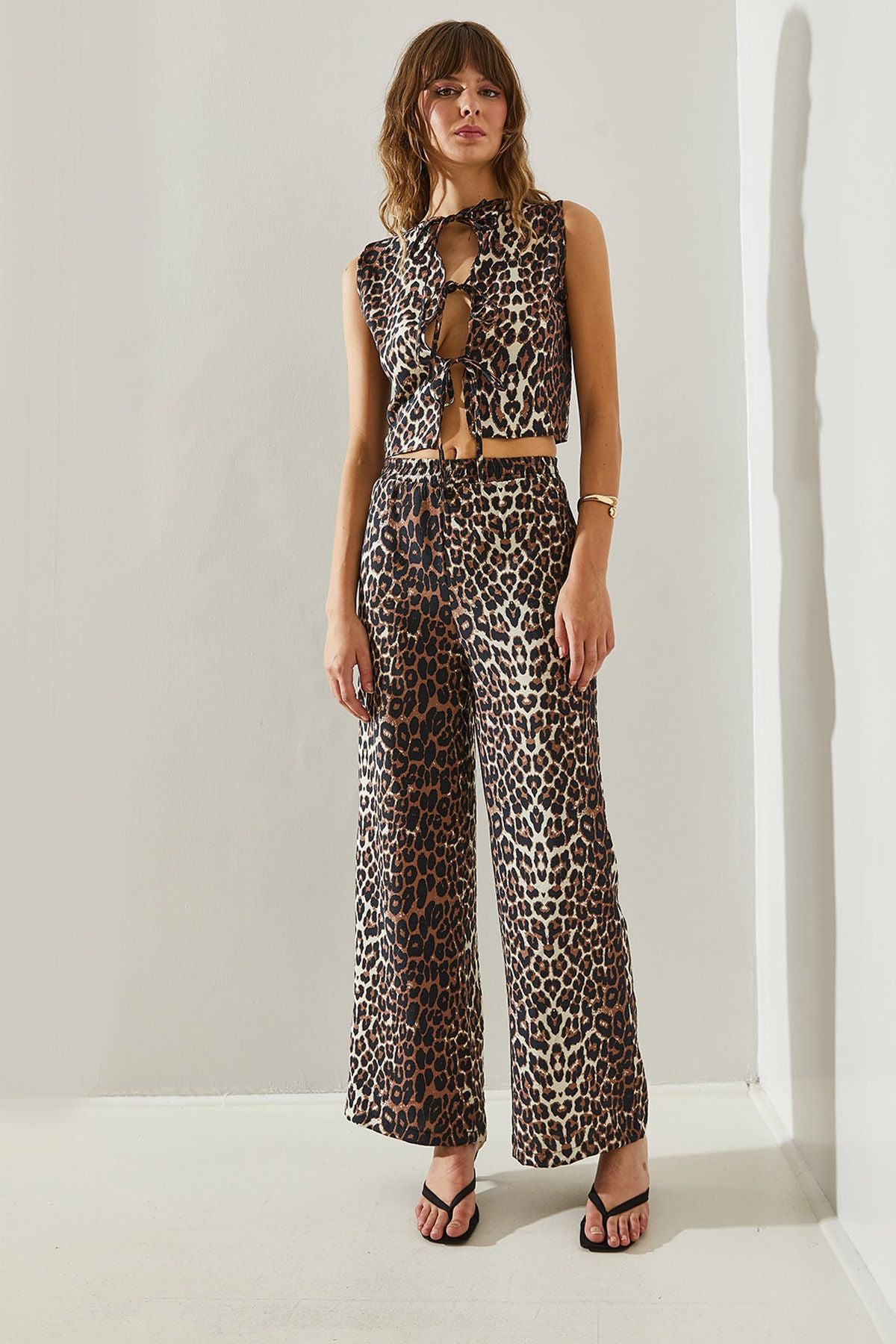 Female Biye Detailed Leopard Patterned Vest Pants 9260 Over-Upper Team 60251394