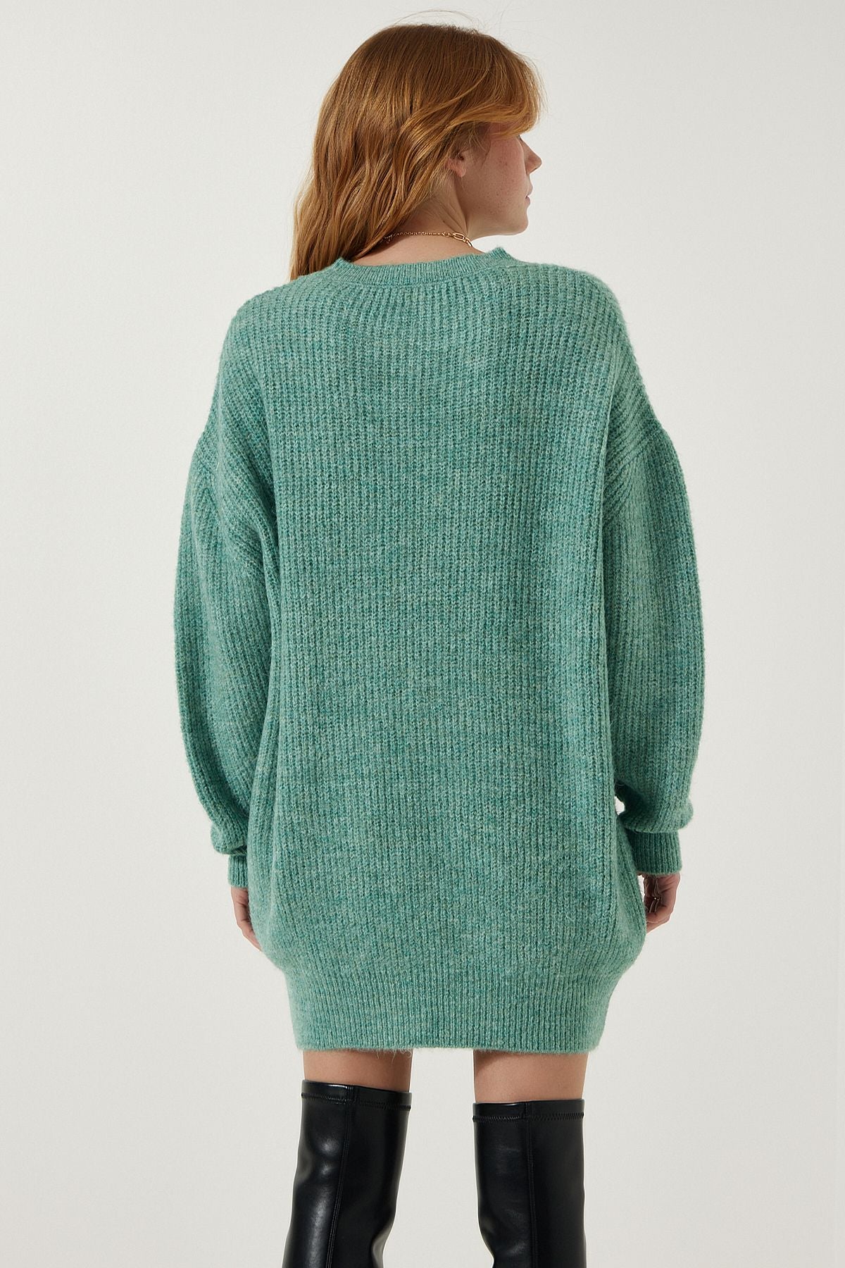 Woman Water Green Oversize Long Basic Knitwear Kazakh BV00099