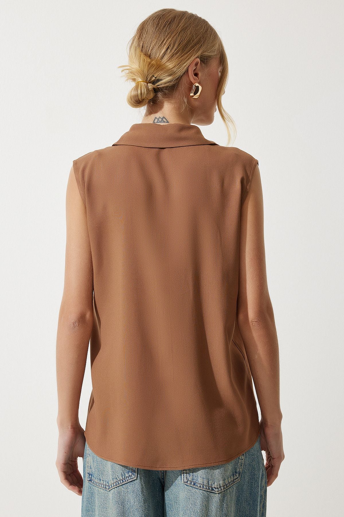 Female Middle Brown Sleeveless viscose shirt to00129