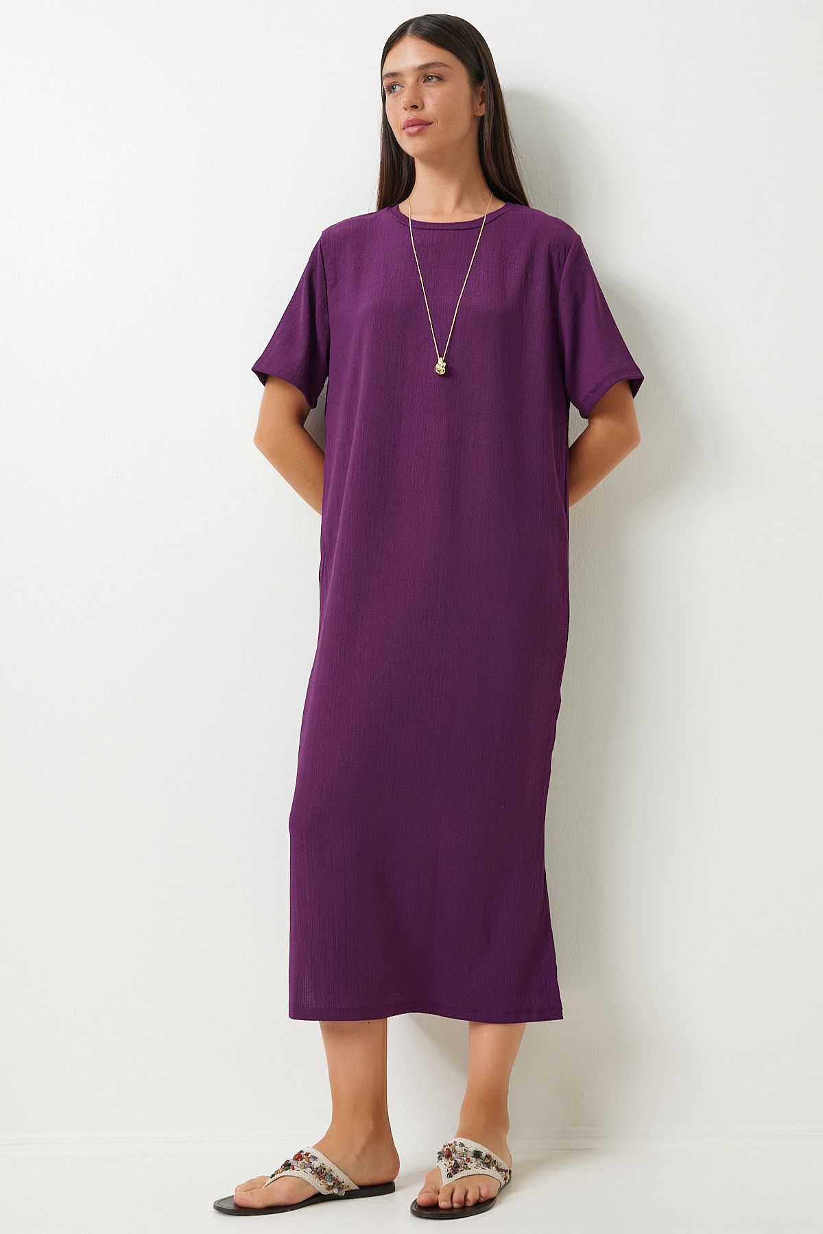 Woman Pold Long Daily Knitting Dress DZ00076