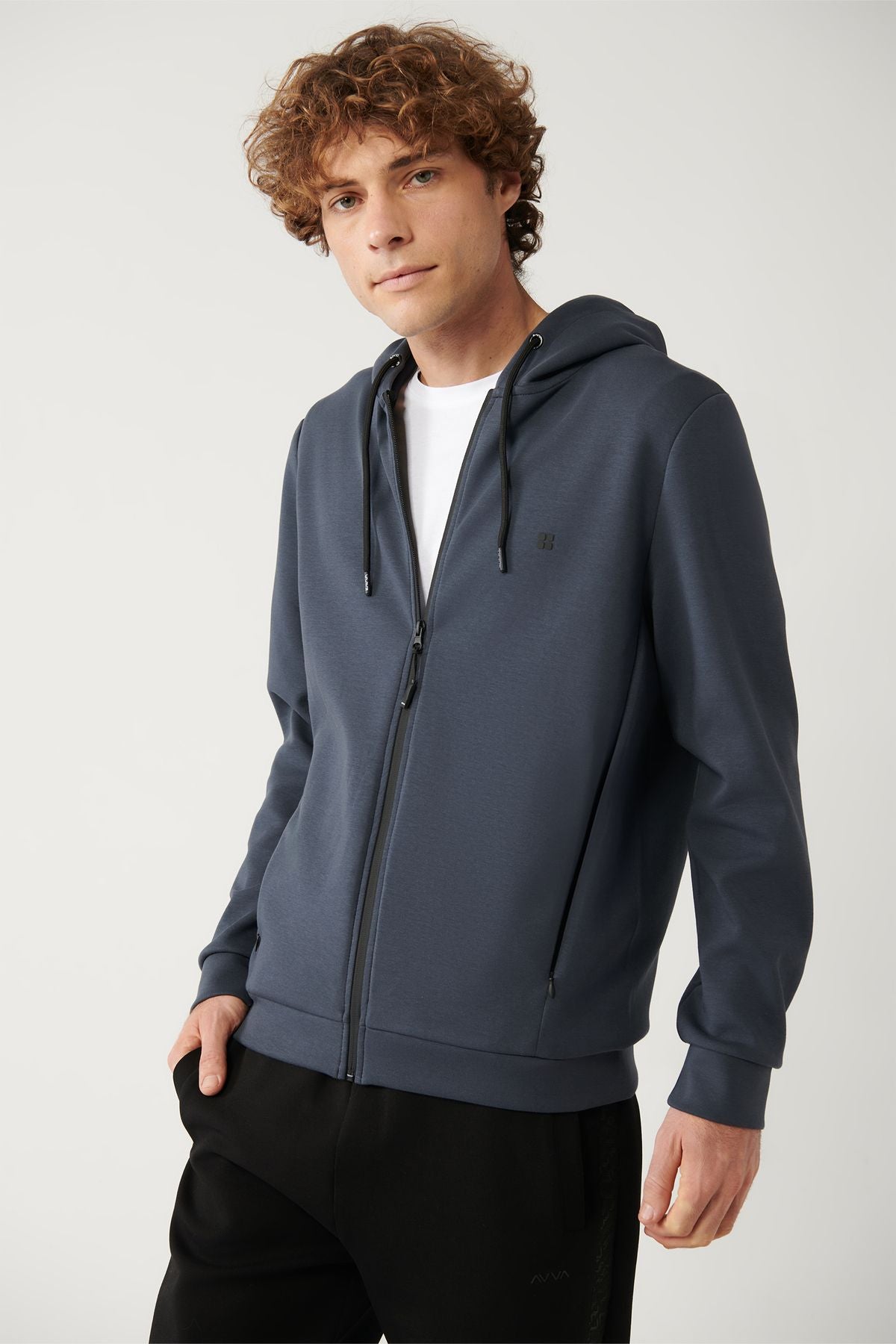 Men's anthracit hooded Interlok Fabric Zippered Sweatshirt B001102