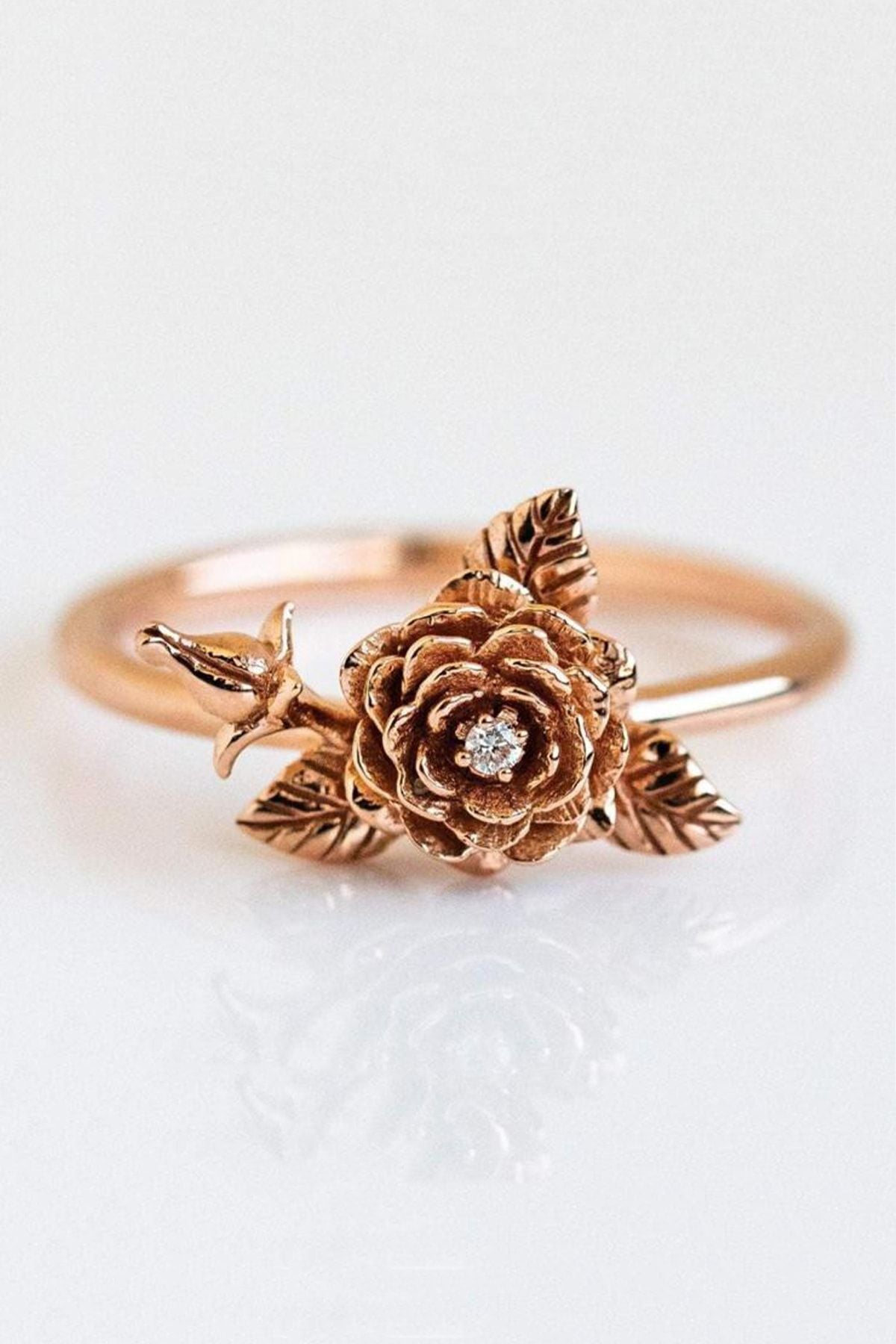 Rose Motif Stone 14k Rose Gold Coating Woman Ring
